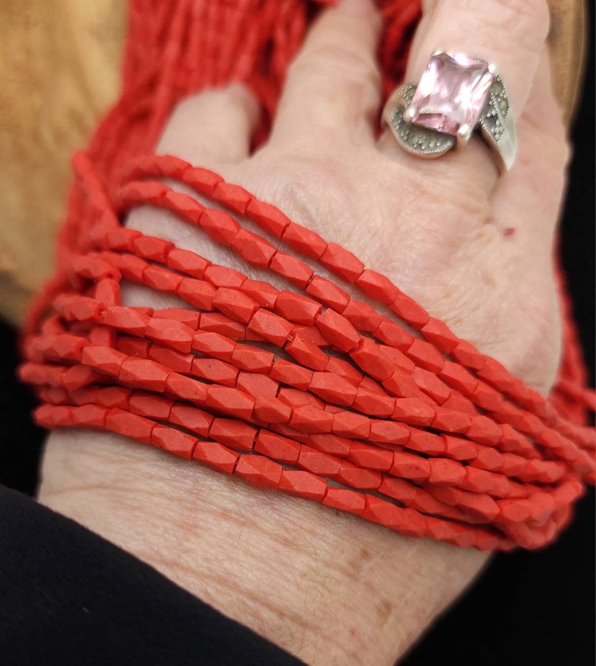 Afghan Howlite Stone Coral Red Faceted Rectangular Beads 5-6mm×3mm Strand 14-15" 60-65 Beads / Jewelry Making Supplies.
