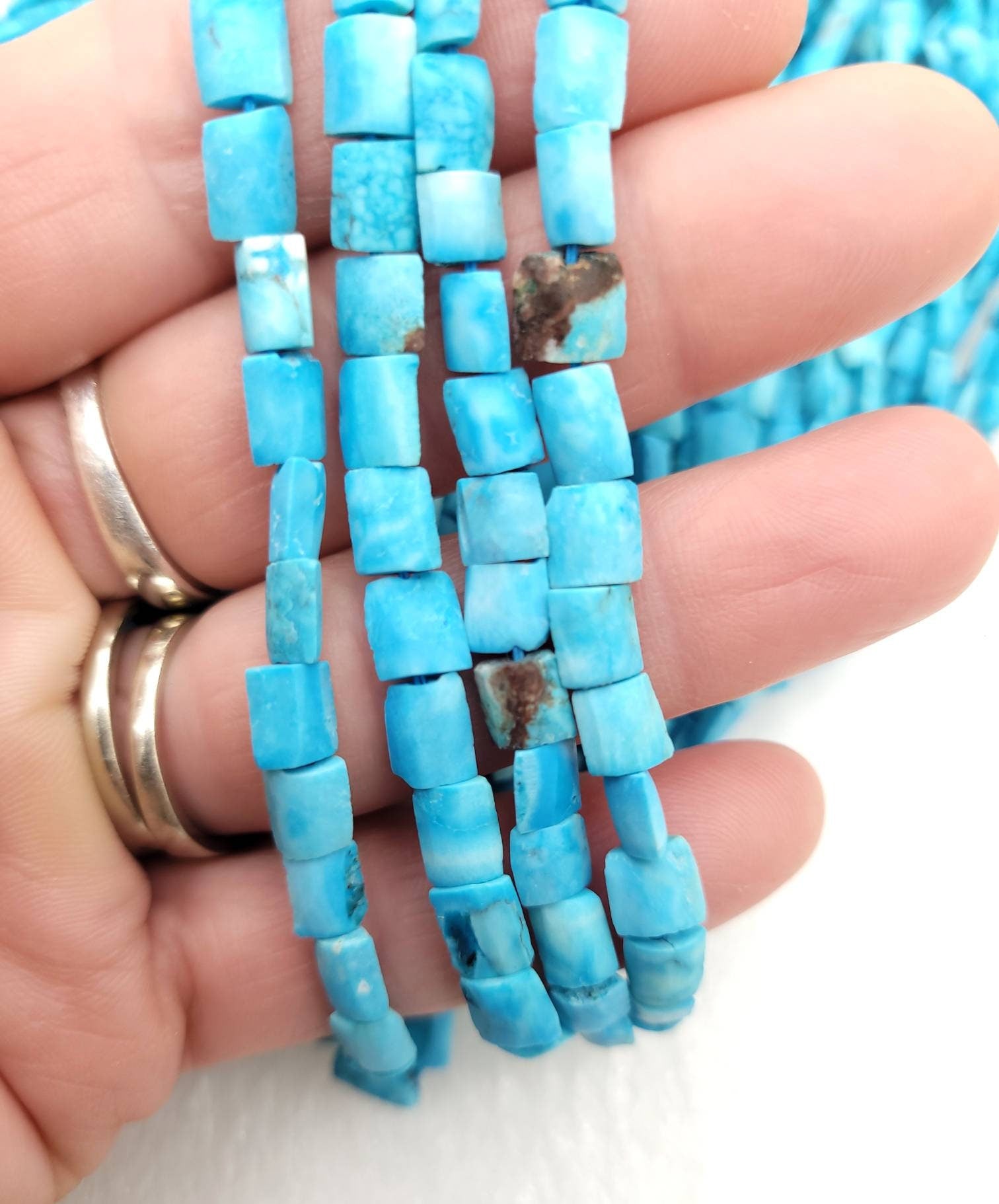 Genuine Turquoise From Afghanistan Full Strand 15" 4mm-7mm x 5mm 60-70 Beads, Rustic Square Beads Of Turquoise, Jewelry Making Supplies.