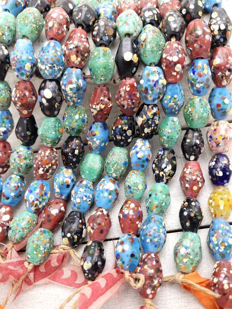 Thailand Diamond Shaped Mosaic Glass Beads/ Strand With 12 Beads14-17mm/ Thailand Beads / Indonesia / Lampwork Beads/Jewelery Supplies.