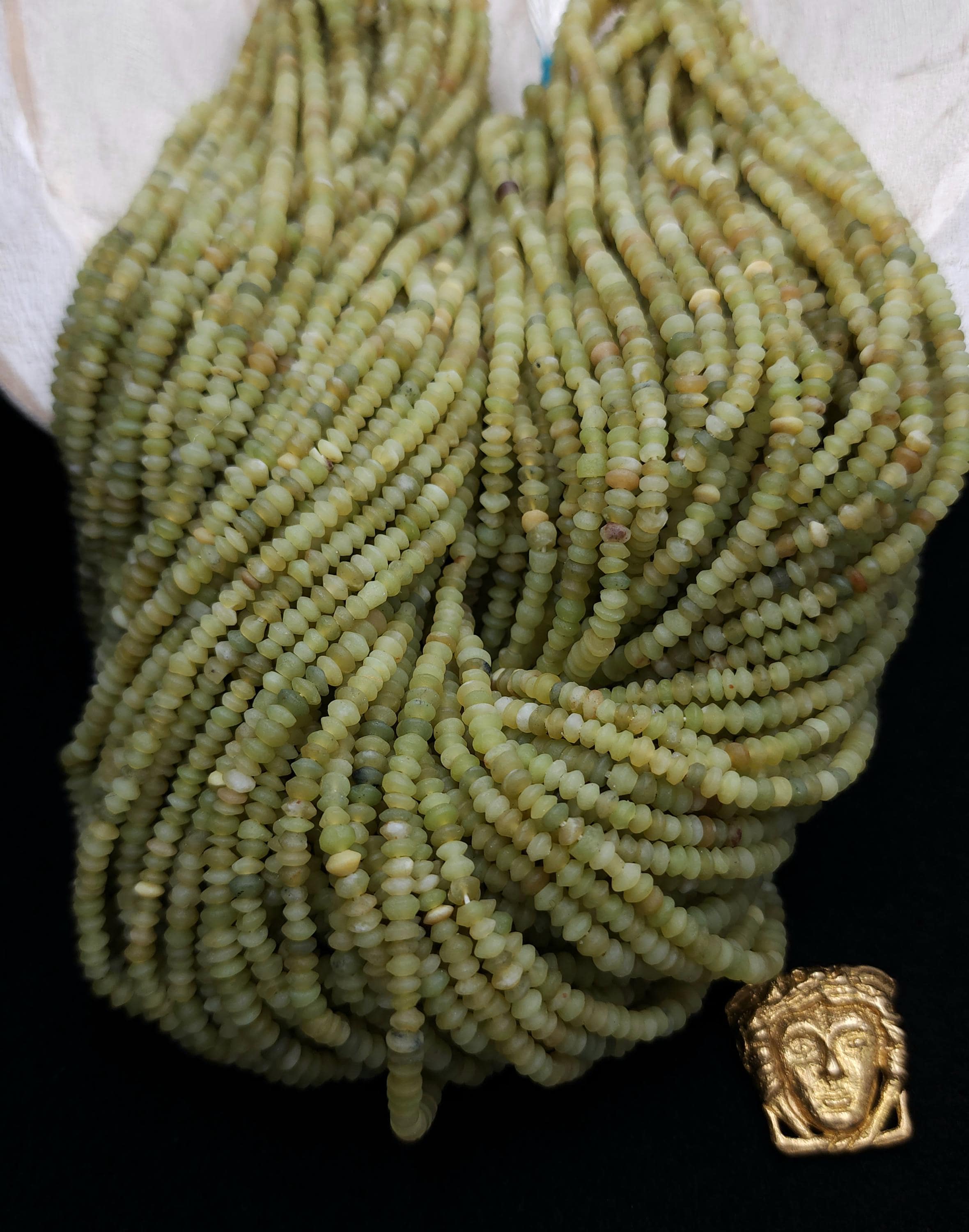 Serpentine Lemon Green Natural Jade Beads, Healing Stone Saucer Heishi Beads From Afghanistan, [3mm+] Strand 14", Jewelry Making Supplies.