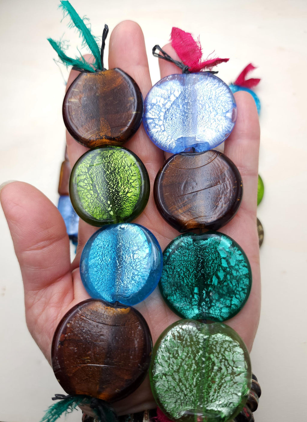 Lampwork Silver Foil Glass Beads, Handmade Murano Style Bead Strand [4] Option to Choose, Fun Colors, Boho Ethnic Jewelry Making.