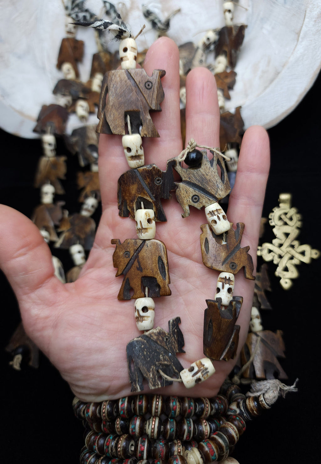Large Elephant Bone Beads, Hand Carved Bone Elephant From India, Strand 10" 23-26mm, Beads With Spiritual Meaning, Jewelry Making Supplies