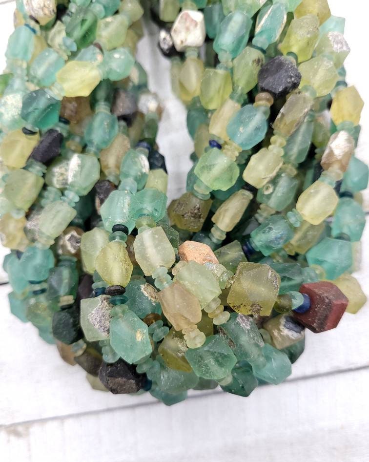 Authentic Genuine Ancient Roman Glass Faceted Diamond-Shaped Roman Glass Beads / Full Strand 15-16"/ Jewelry Supplies.