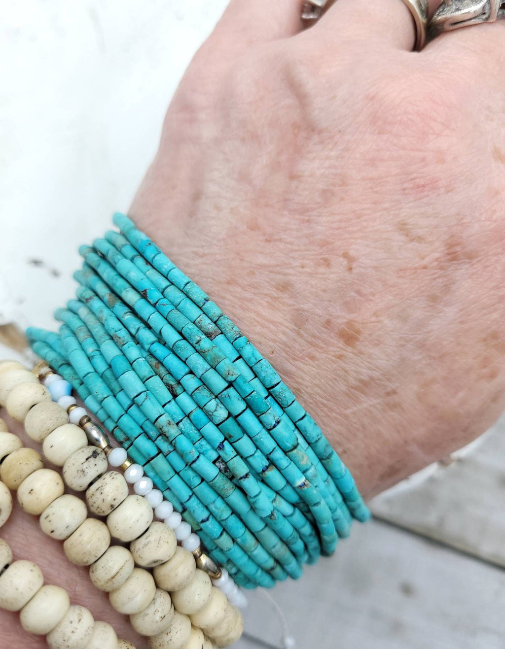 100% Genuine Turquoise Heishi Afghan Beads/3-5mm Long x 2.5-3mm Thick / Strand 14 "/ Jewelry Supplies / Authentic Turquoise.