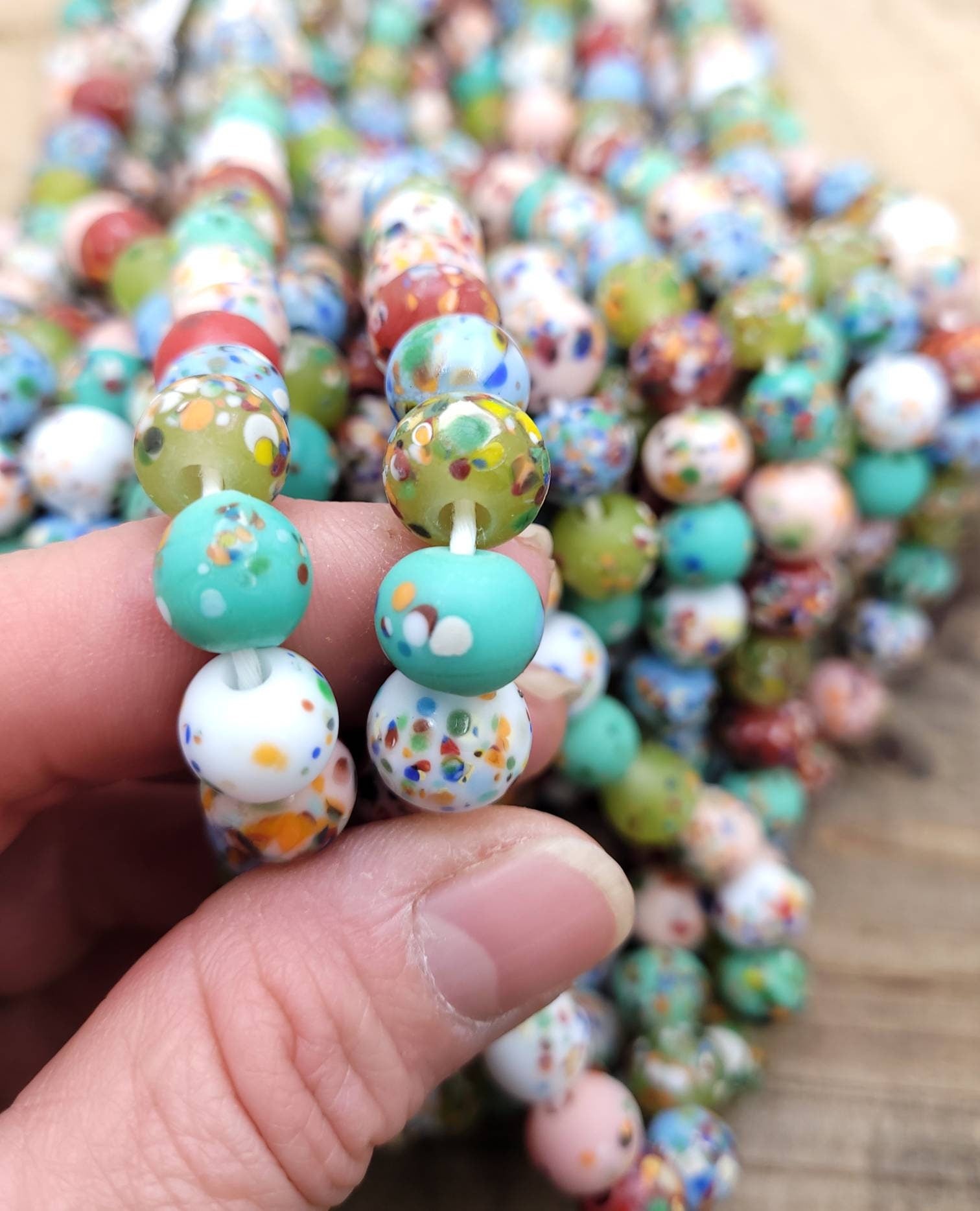 Beautiful Colorful Glass Beads / Indonesian Beads / Fun Beads / Strand 20 Beads 9-11mm / Java / Jewelry Making Supplies / Choose Colors.