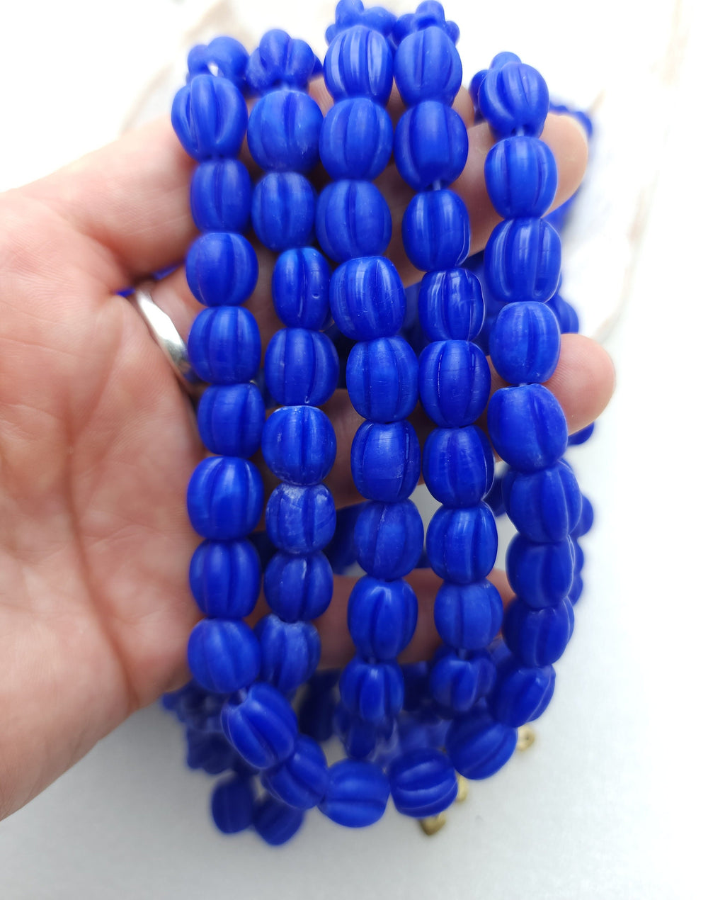 Blue King Pumpkin Shaped Beads 10-11mm [12 Beads], Jewelry Supplies, Boho, Hippie, Tribal, Lampwork Beads, Indonesian, Java.