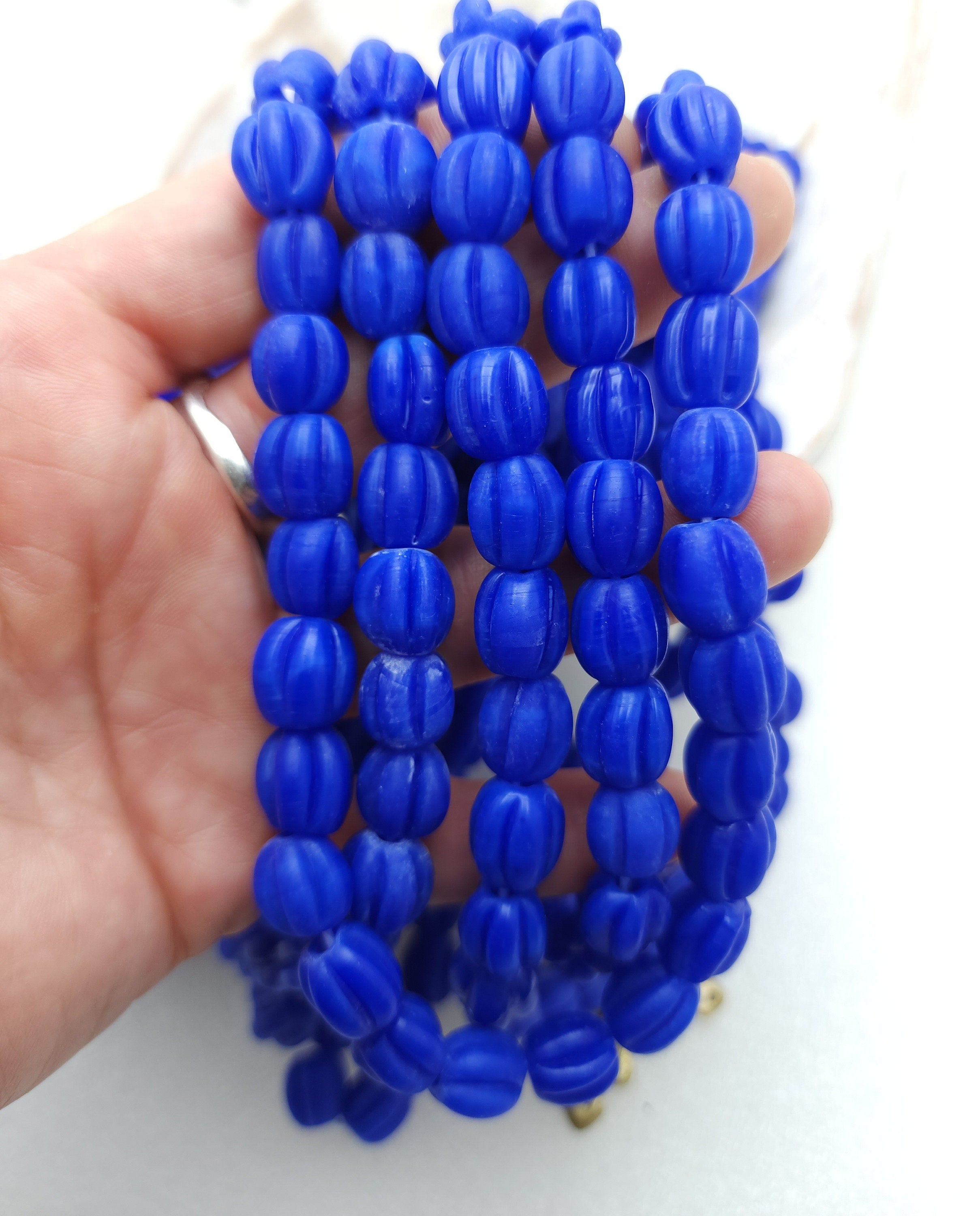 Blue King Pumpkin Shaped Beads 10-11mm [12 Beads], Jewelry Supplies, Boho, Hippie, Tribal, Lampwork Beads, Indonesian, Java.