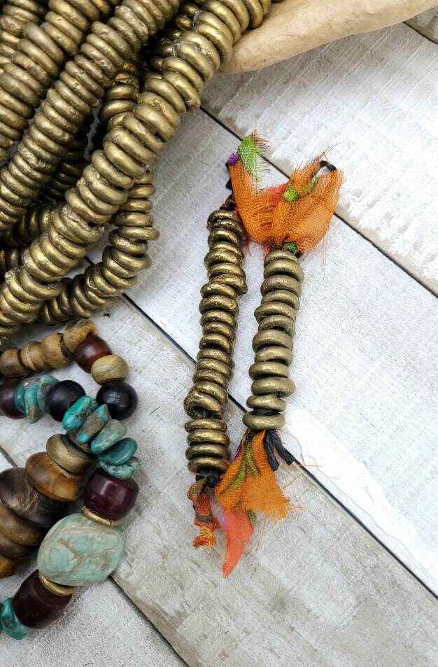 Beautiful Rustic African Brass Beads 9-11mm Choose Strand With 20 or 12 Rings / Jewelry Supplies / Lost Wax / Tribal Boho Ethnic Native A.