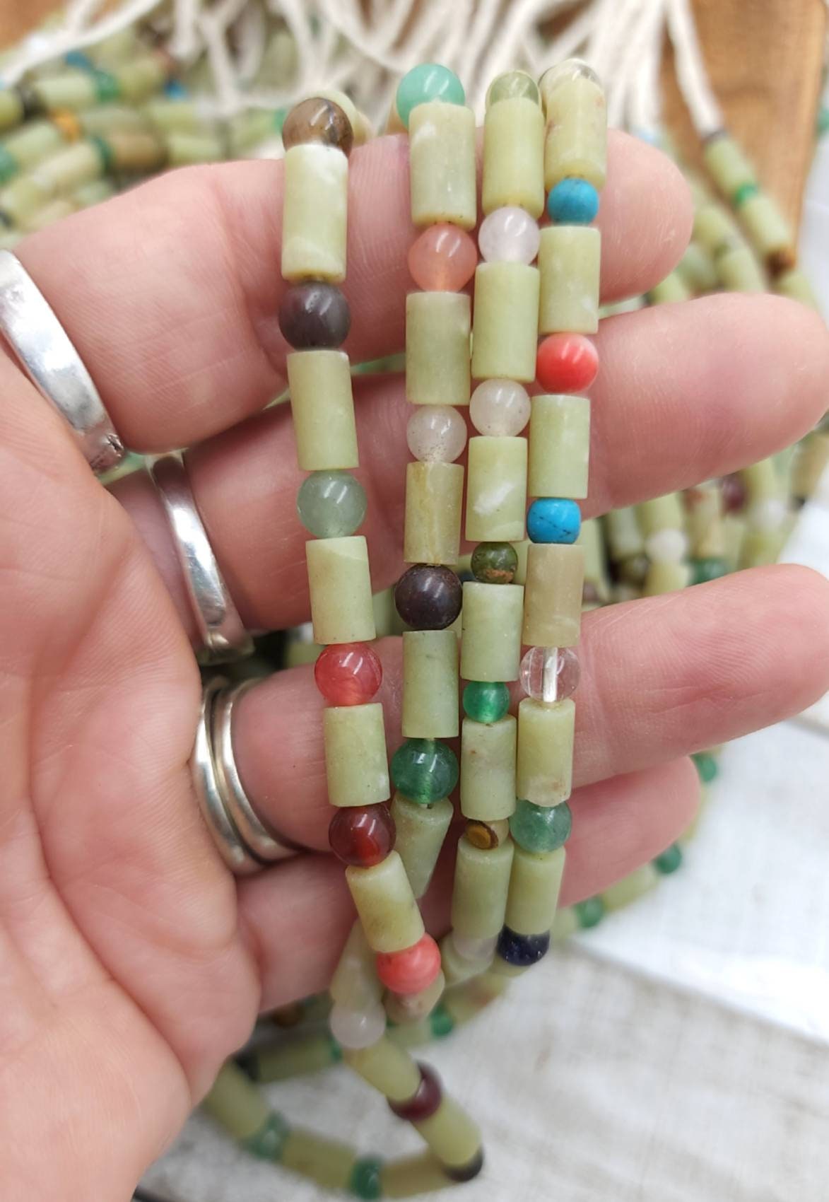 Beautiful Natural Jade From Afghanistan / Afghani Necklace / Strand14" 54 Beads 4-5mm x 9-10mm / Jewelry Making Supplies
