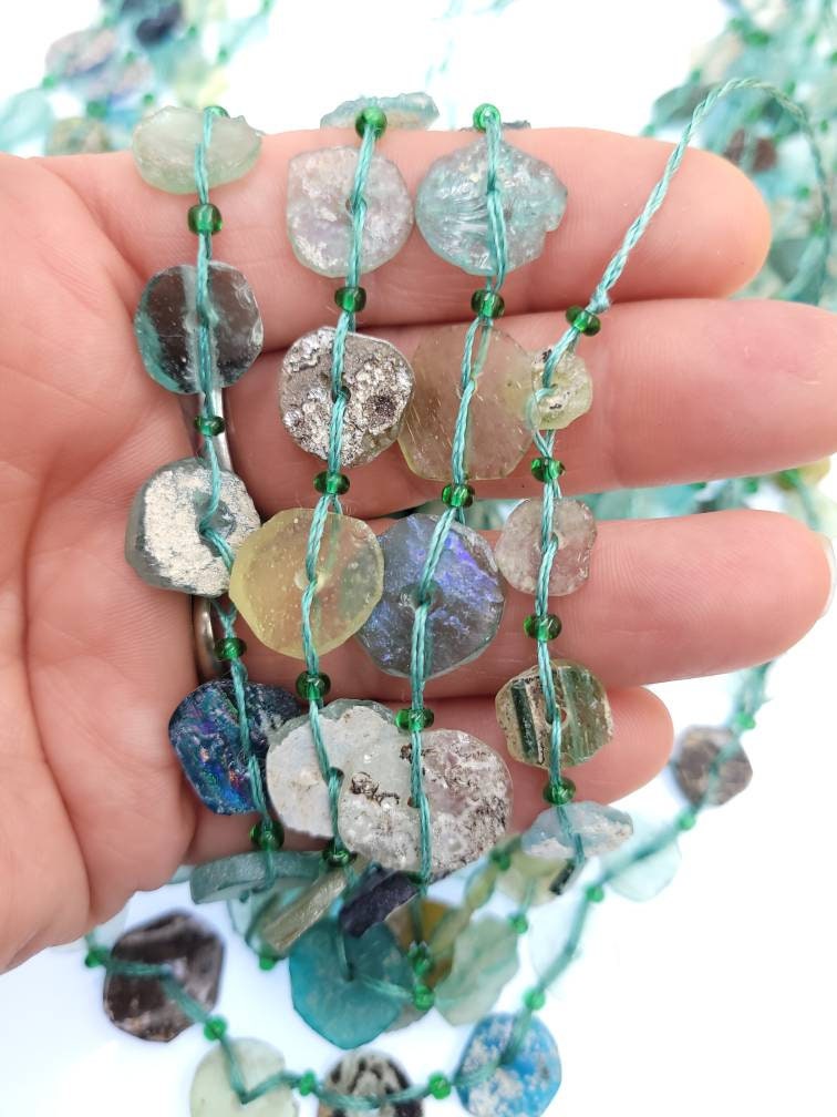 Roman Glass Beads 14-15" From Ancient Rome Lots Of Patina The Glass Speaks For Itself Of Its Age Over 2,000 Years Old, Authentic Genuine