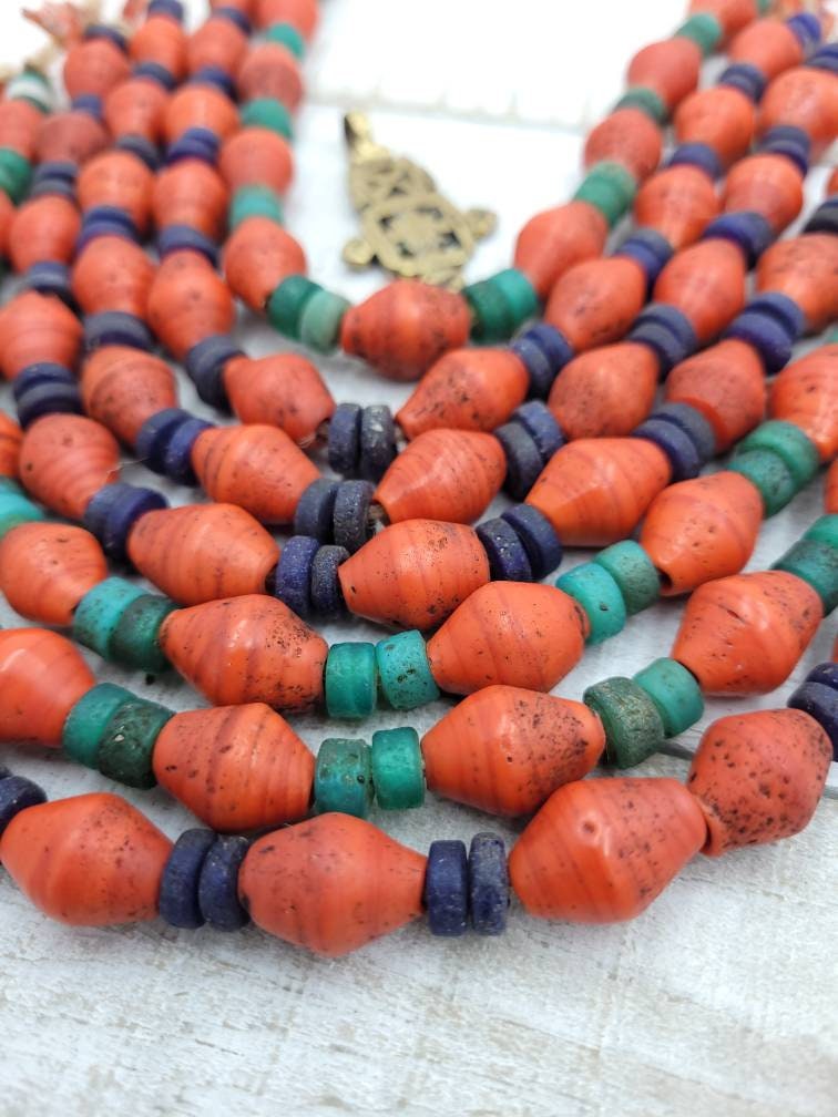 Red Glass Bicone Beads From Thailand With Antique Rustic Accent /10"Long Strand 15-17mm X 11-13mm Ring Beads 6mm / Indonesia Beads /Java /