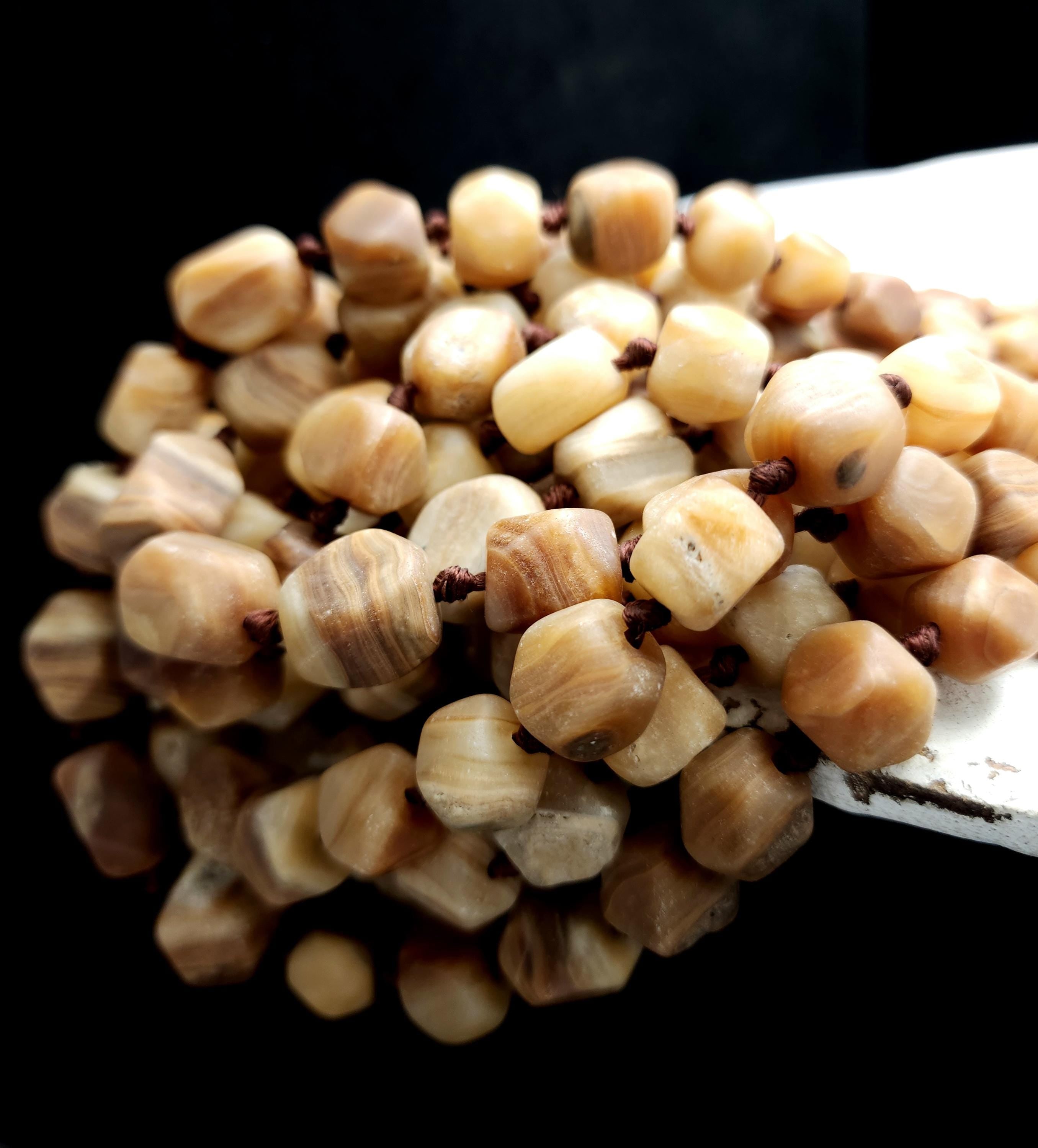 Vintage Natural Stone Beads (Calcite) From Afghanistan, Healing Stones, Full Strand 19-20" 9-17mm, Jewelry Making Supplies.