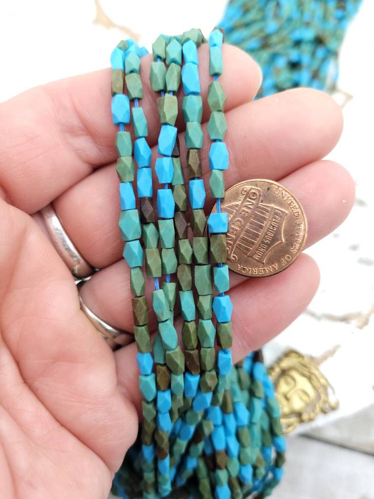 Blue Turquoise Stone Beads From Afghanistan / Howlite Turquoise Stone Long Strand 15"+  / 4-6mm x 3mm / Jewelry Supplies.