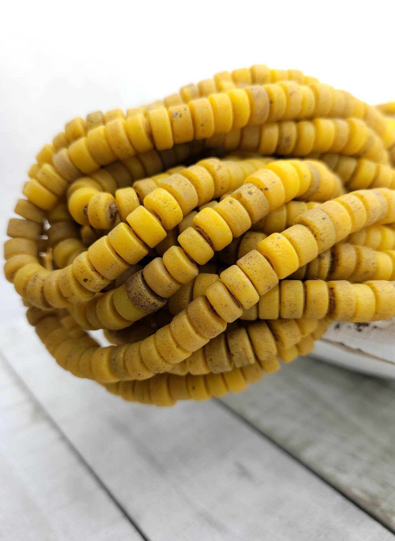 Heishi Rustic Glass Beads From Thailand, 10"Long Strand 8mm, Indonesia, Java, Tribal, Jewelry Making Supplies.