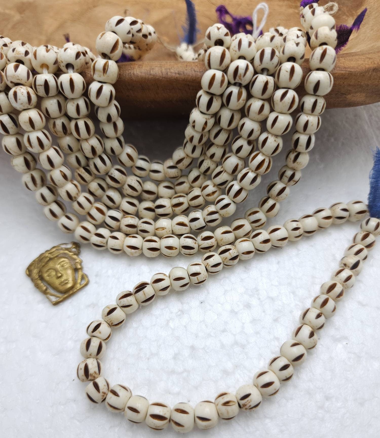 Melon Bone Beads Strand 10" with 38-40 Beads 8mm / Recycled Beads / Organic Beading / Jewelry Making Supplies