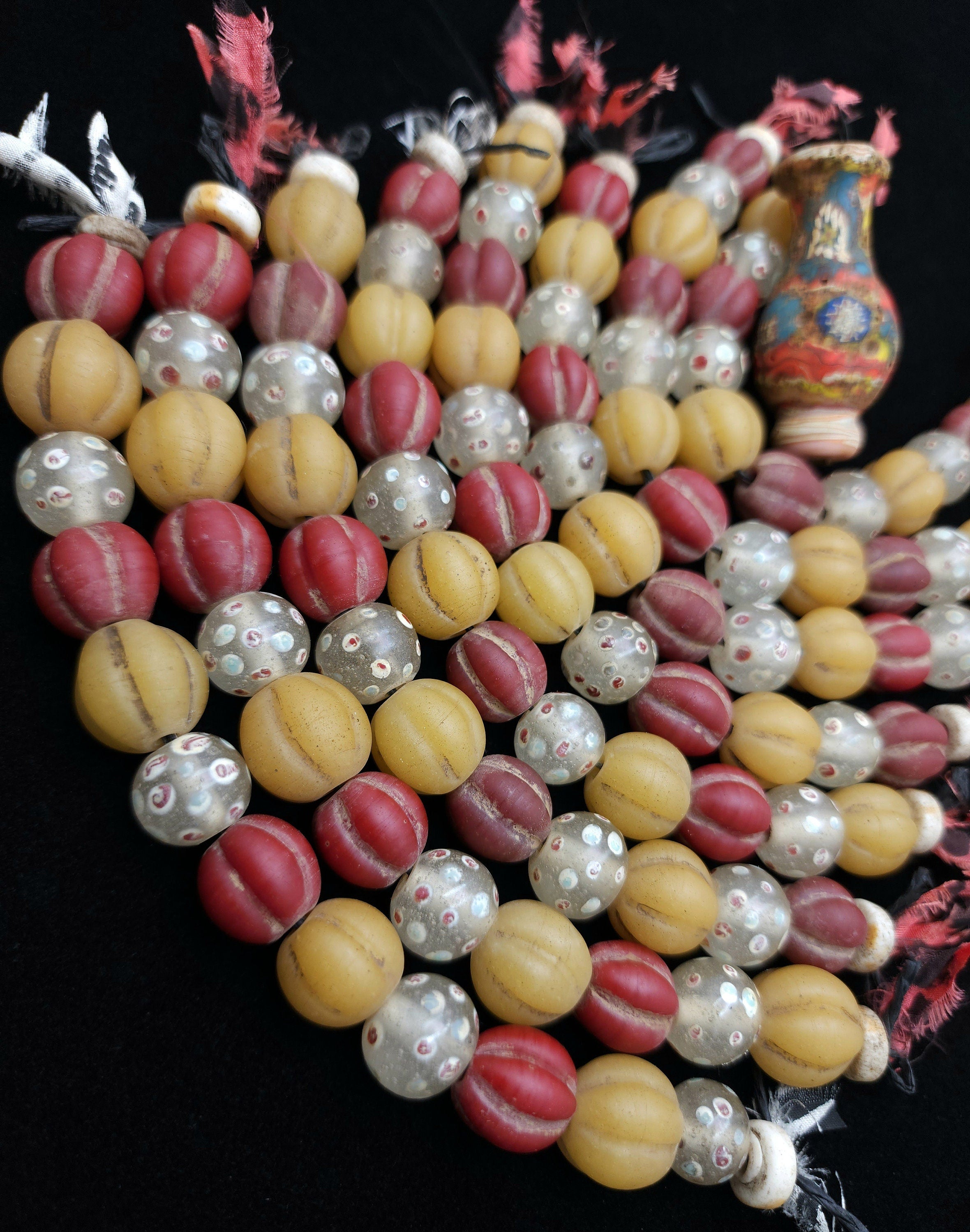 Old Indonesian Glass Beads, 12 Variable Pumpkin Glass Beads 13-14mm x 11-14mm, Lampwork Beads, Vintage, Jewelry Making Supplies, Craft.
