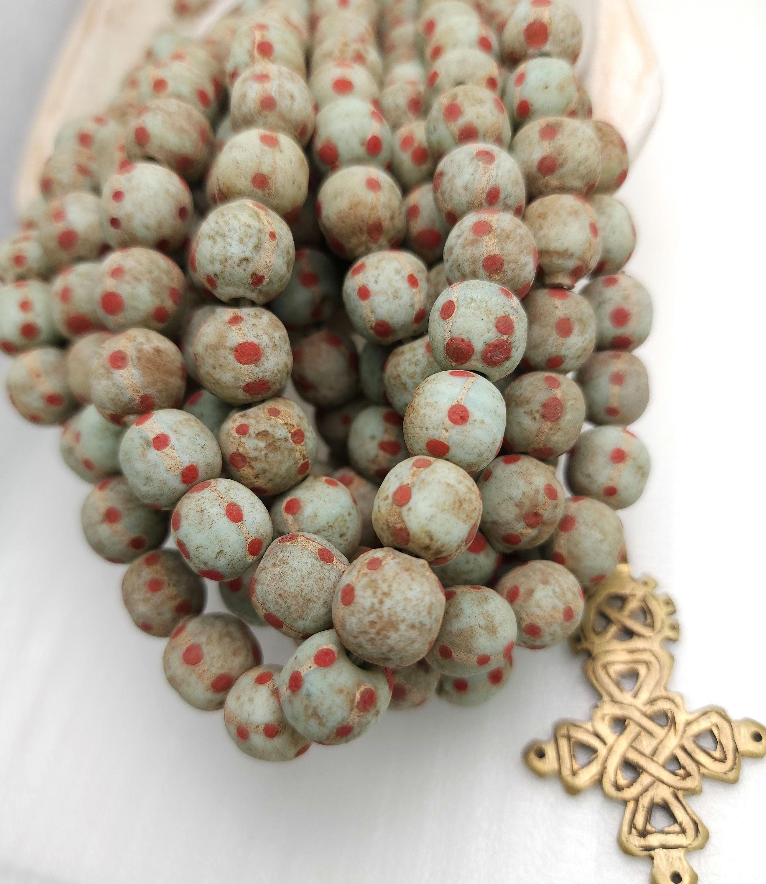 Pistachio Green Glass Beads with Old Rustic Accent  12-13mmx12-13mm 10 Beads Per Strand / Jewelry Supplies / Java / Indonesia / Ethnic