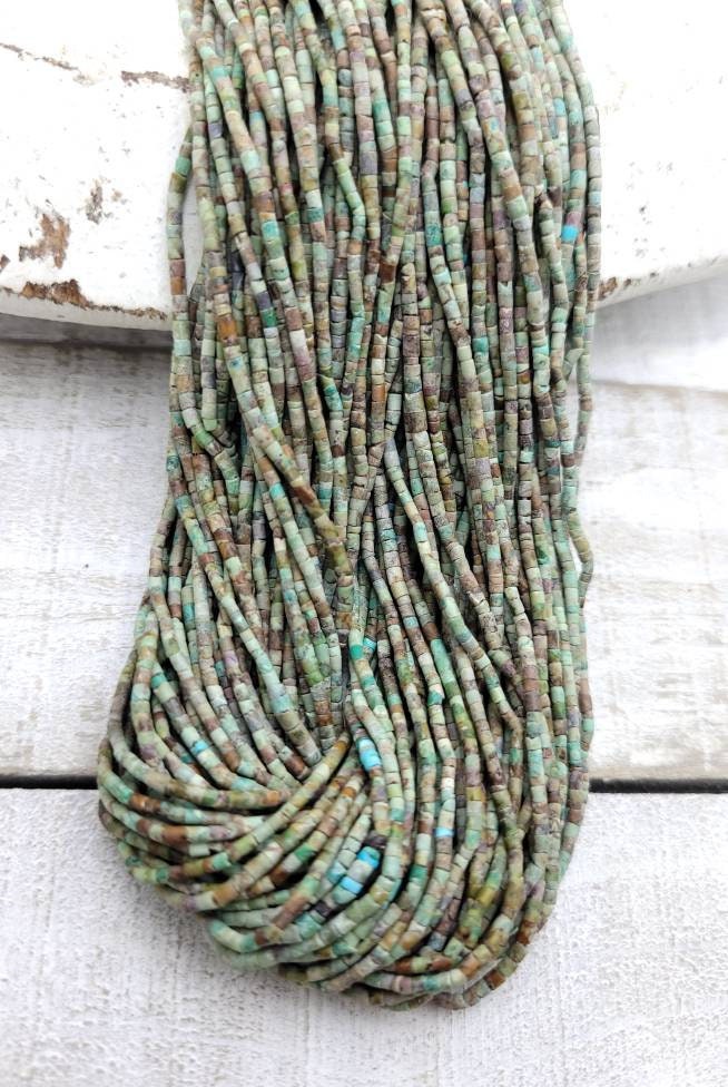 Authentic Heishi Beads Made Of Genuine Natural Turquoise, Strand 15" long and 1.5 mm in diameter, Afghan beads, Jewelry Making Supplies.