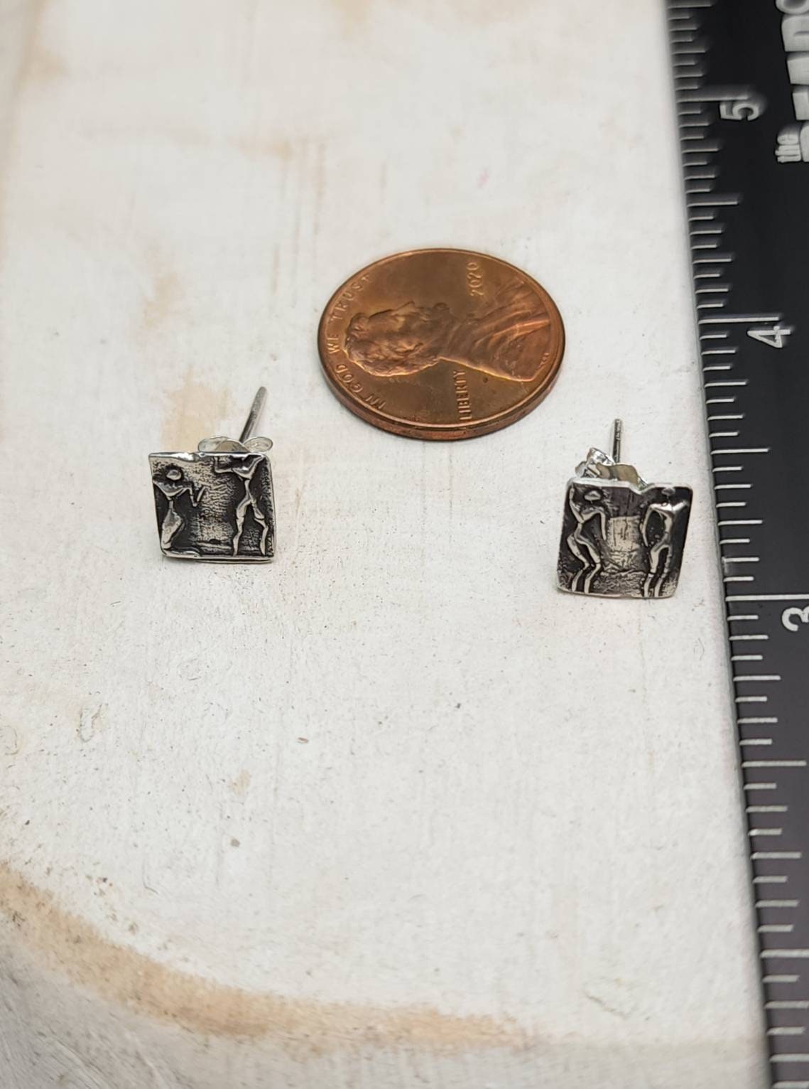 Small Earrings With Human Images Of Our Ancestors One Of A Kind .999% Pure Silver / Gift for someone special / Vintage Accent Earrings.