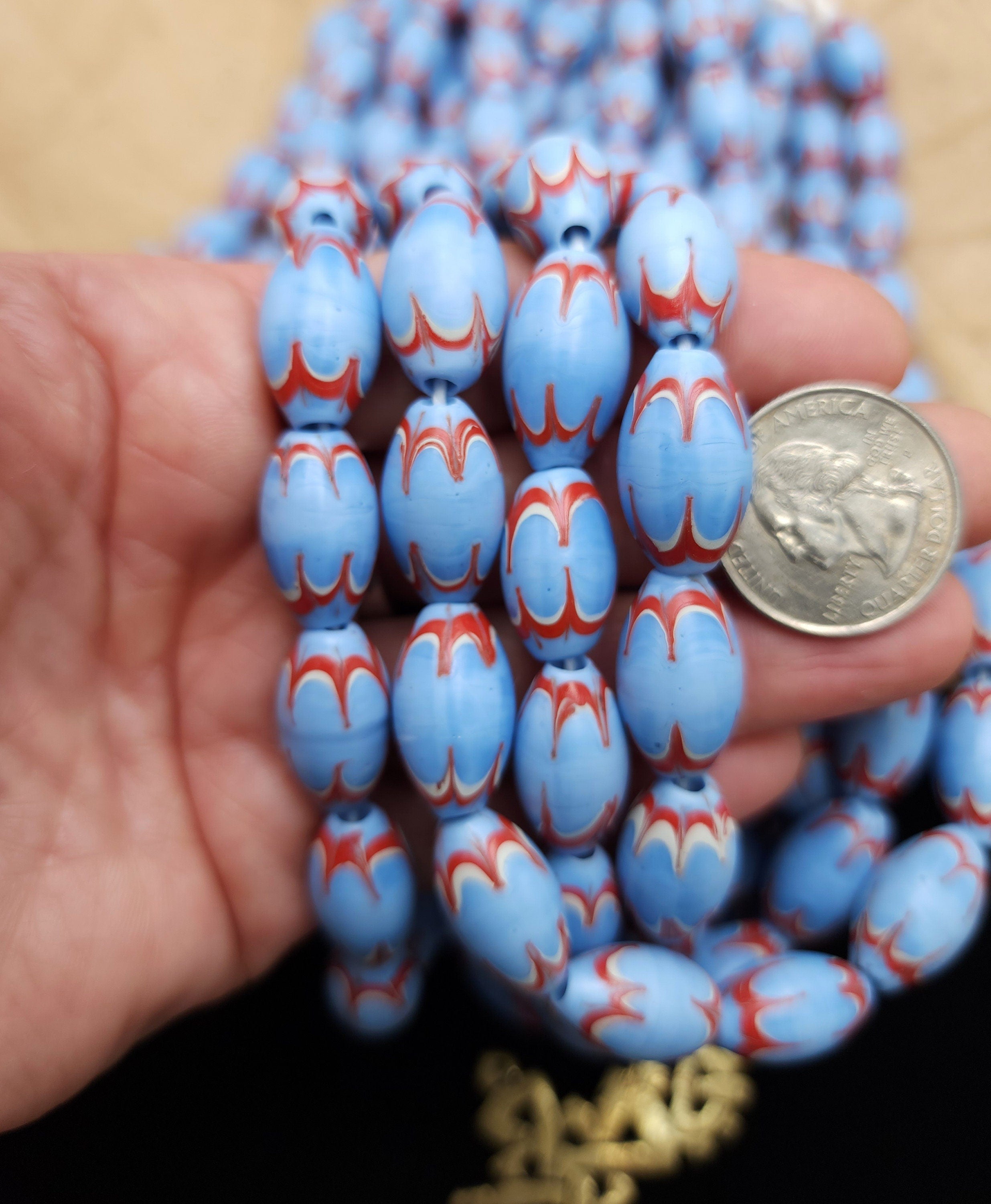 Large Glass Beads Like Chevron 18-20mm Strand With 10 Beads From Indonesia, Native, Ethnic, Tribal, Jewelry Making Supplies.