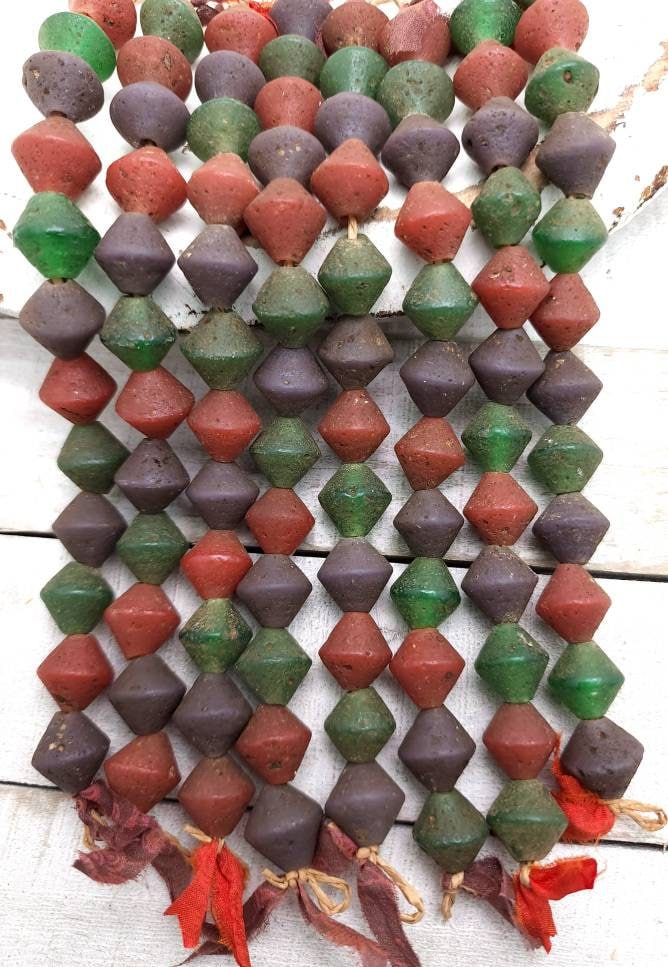Old Rustic Glass Beads From Java Indonesia Strand 12 Beads13-15mm x 14mm / Vintage / Tribal / Ethnic / Jewelry Making Supplies
