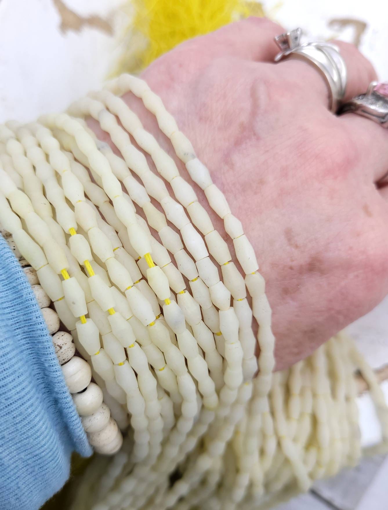 Yellow Opaque Jade Beads Handmade by Afghanistan Artisan Hands / Full Strand 14" / Small Bicone Jade Beads / Jewelry Making Supplies.