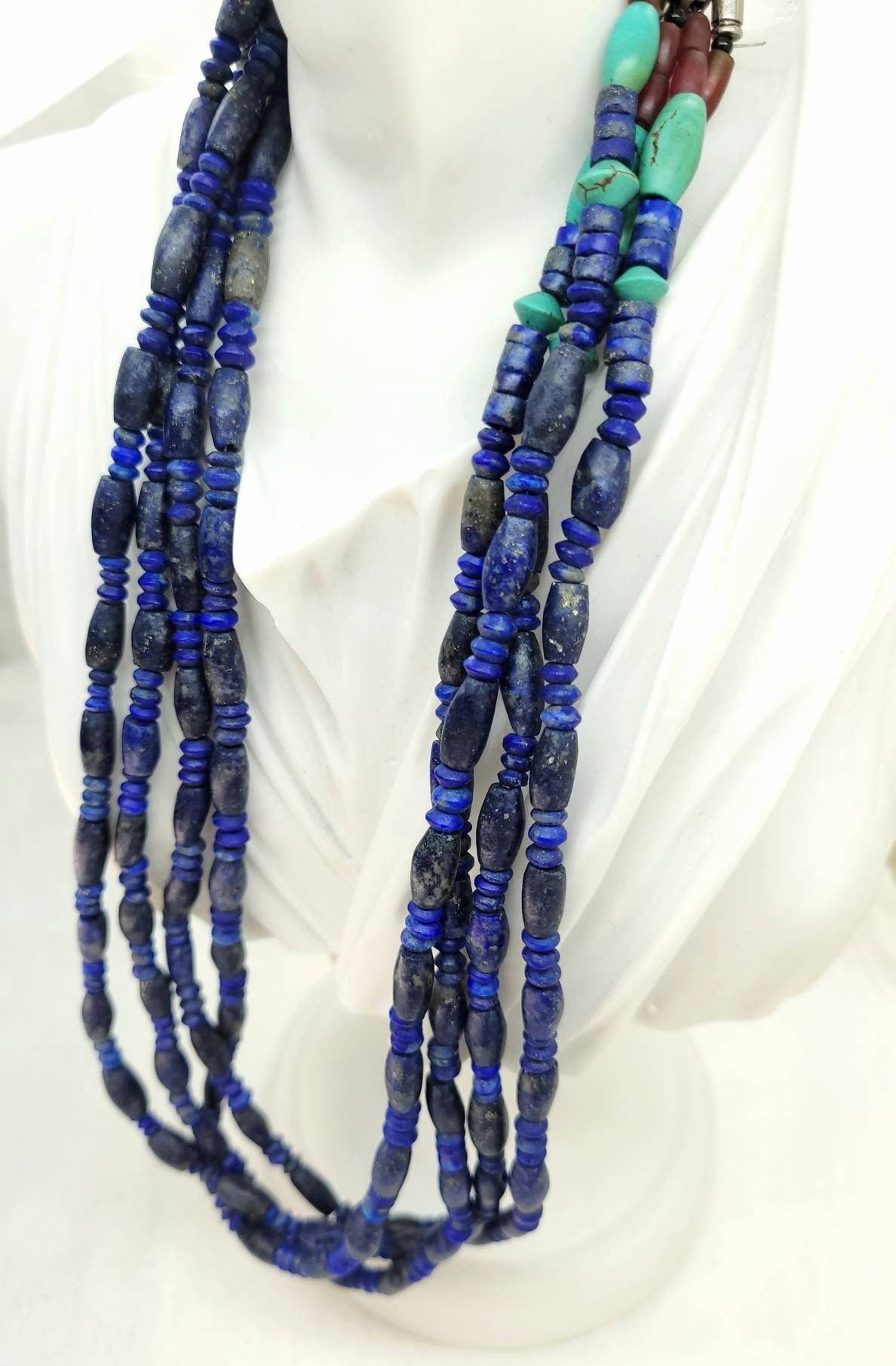 Beautiful Lapis Lazuli Necklace from Afghanistan for Men and Women / LapisLazuli Carnelian and Turquoise  / Two Options to choose from.