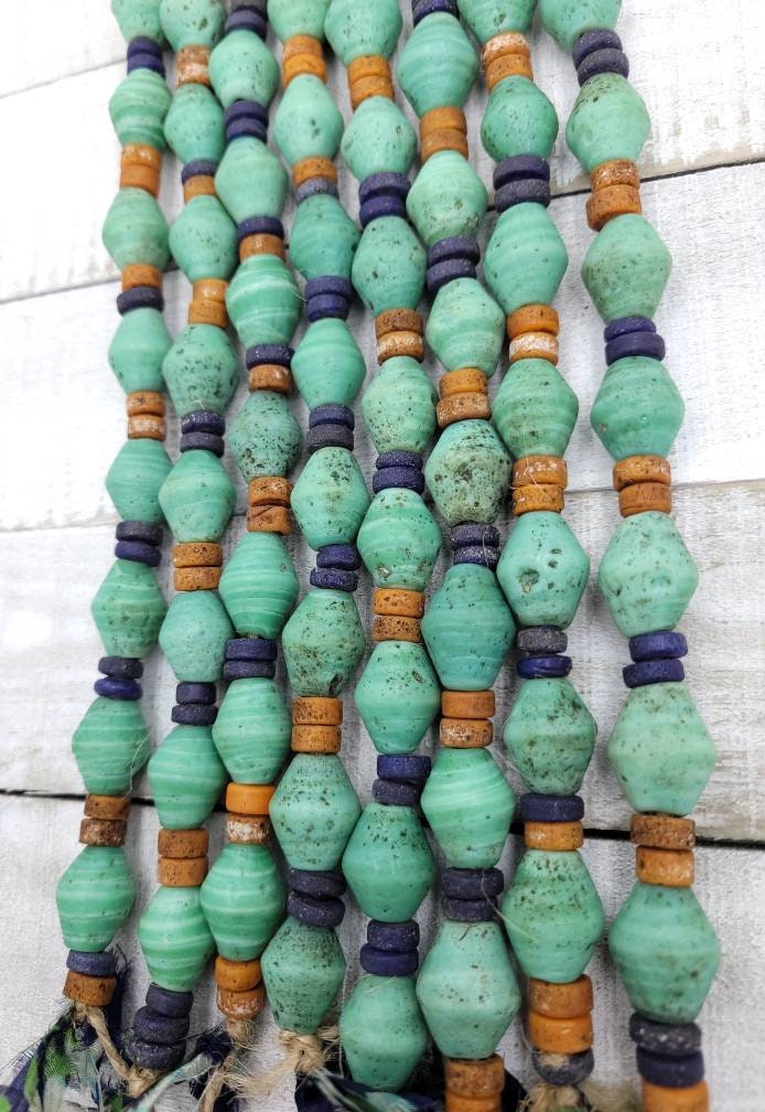 Turquoise Antique Rustic Looking Java Glass Beads Strand 10" 16-18mm x 13mm/Jewelry Supplies / Indones Beads / Lampwork Beads.