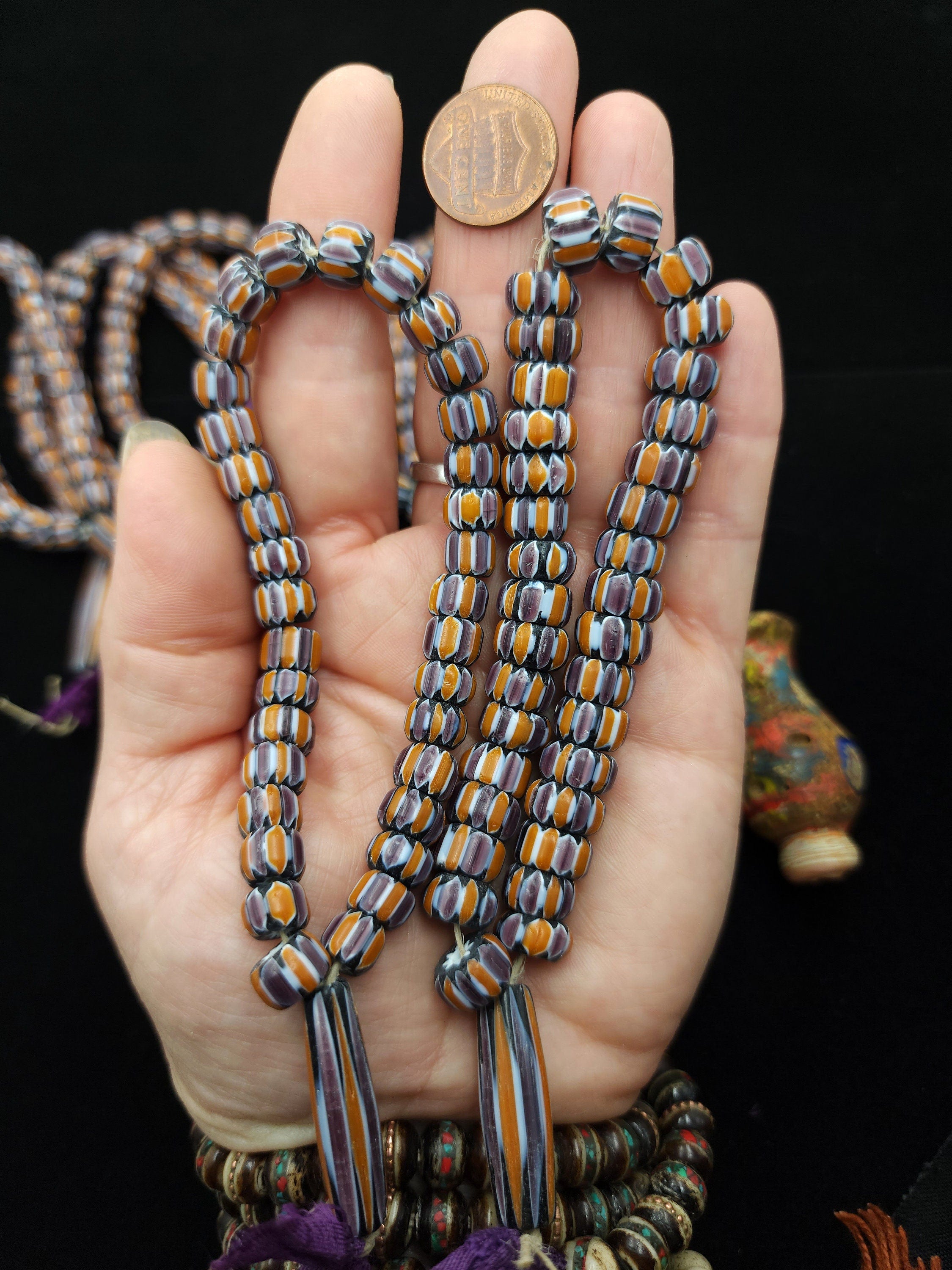 Chevron Beads 6 Layers Orange Purple White and Black Strand 8"Inches Option to choose 7-8 or 10-11mm, Jewelry Making Supplies.