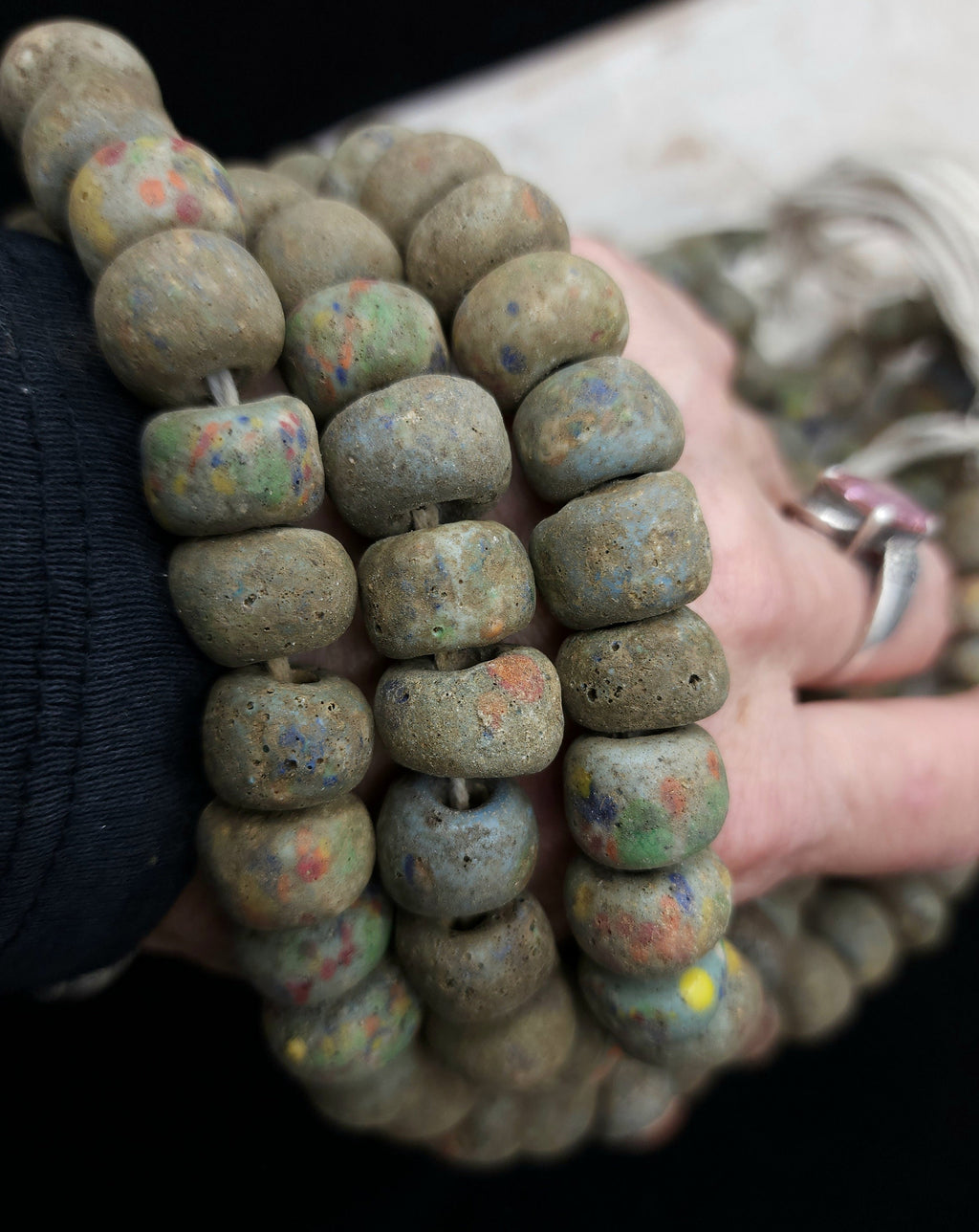 Graduated Strand of Very Old Glass Beads Like Hebron 13-14mm Strand With 6 Beads / Ancient / Tribal / Vintage / Jewelry  Supplies.