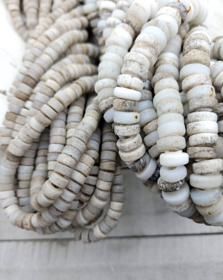 Beautiful Beads With Antique Rustic Accent White Opal Handmade Artisan, 8mm Or 9-10mm 10" Long Strand, Indonesia, Java, Tribal.