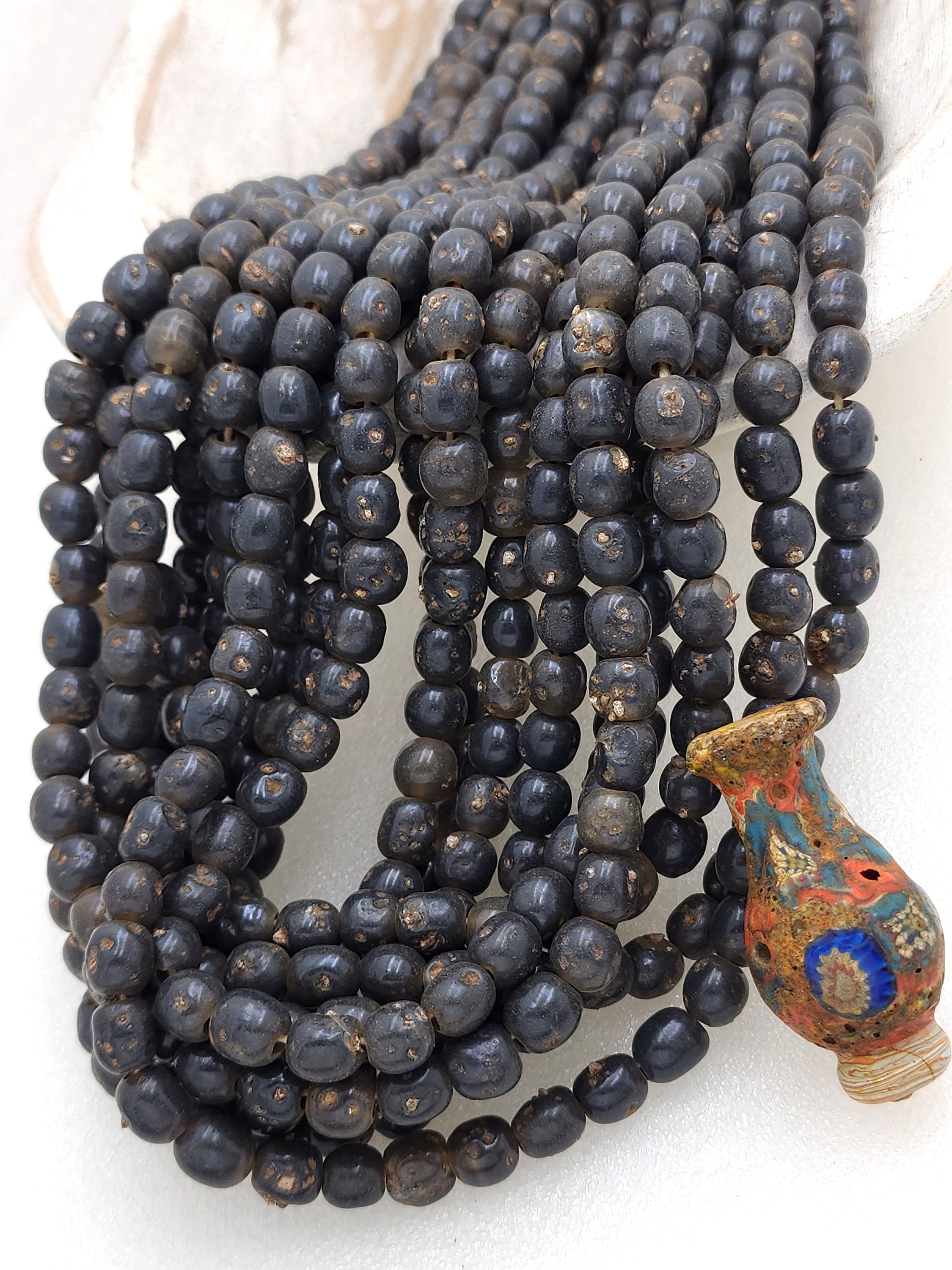 Old Thai Glass Beads, Vintage Grey Semi-Transparent Beads [9 Years Old] Strand 10" 28-30 Beads 8-9mm+, Jewelry Making Supplies.