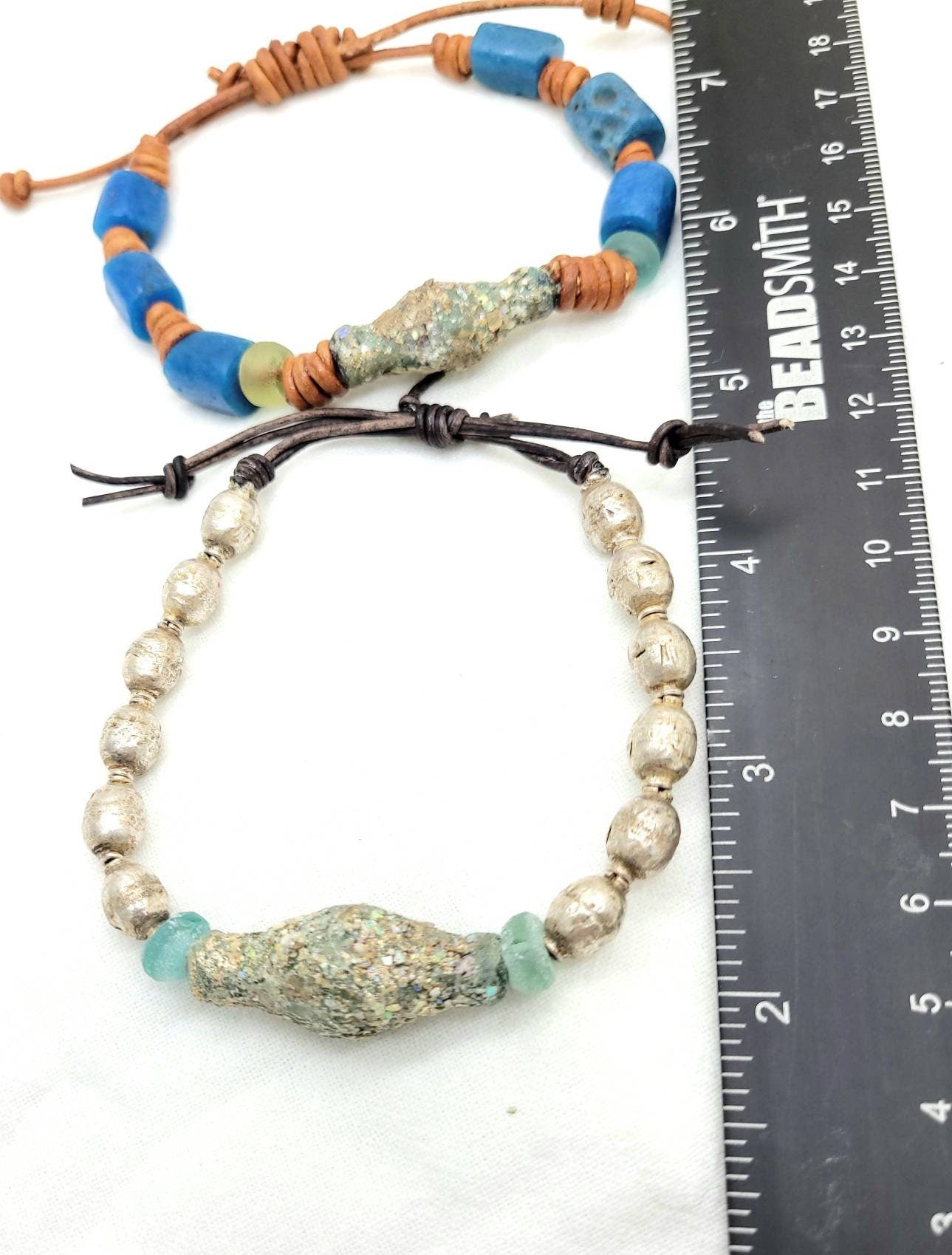Beautiful Authentic Roman Glass Bangles For Him Or For Her / Ethiopian Copper And Brass Beads Wearing Beautiful Old Roman Glass.