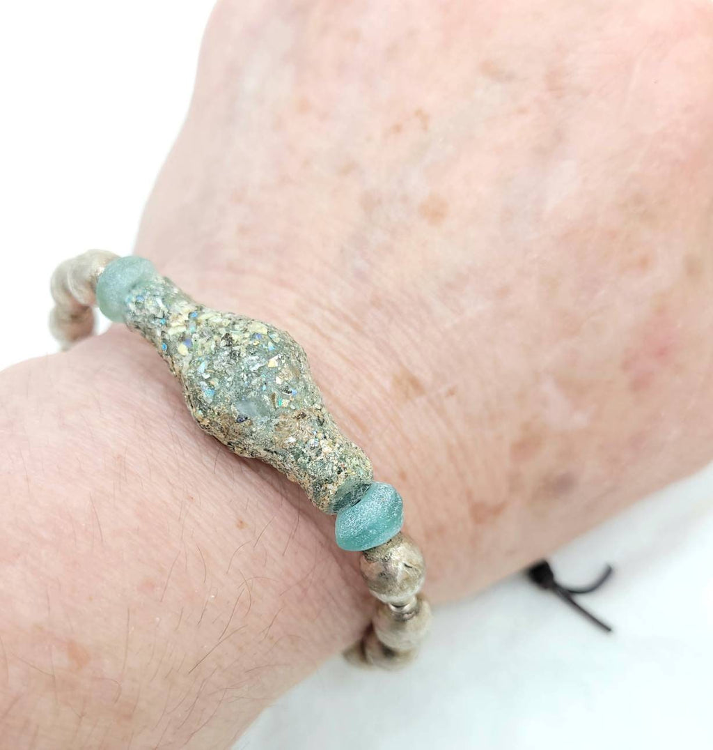 Beautiful Authentic Roman Glass Bangles For Him Or For Her / Ethiopian Copper And Brass Beads Wearing Beautiful Old Roman Glass.