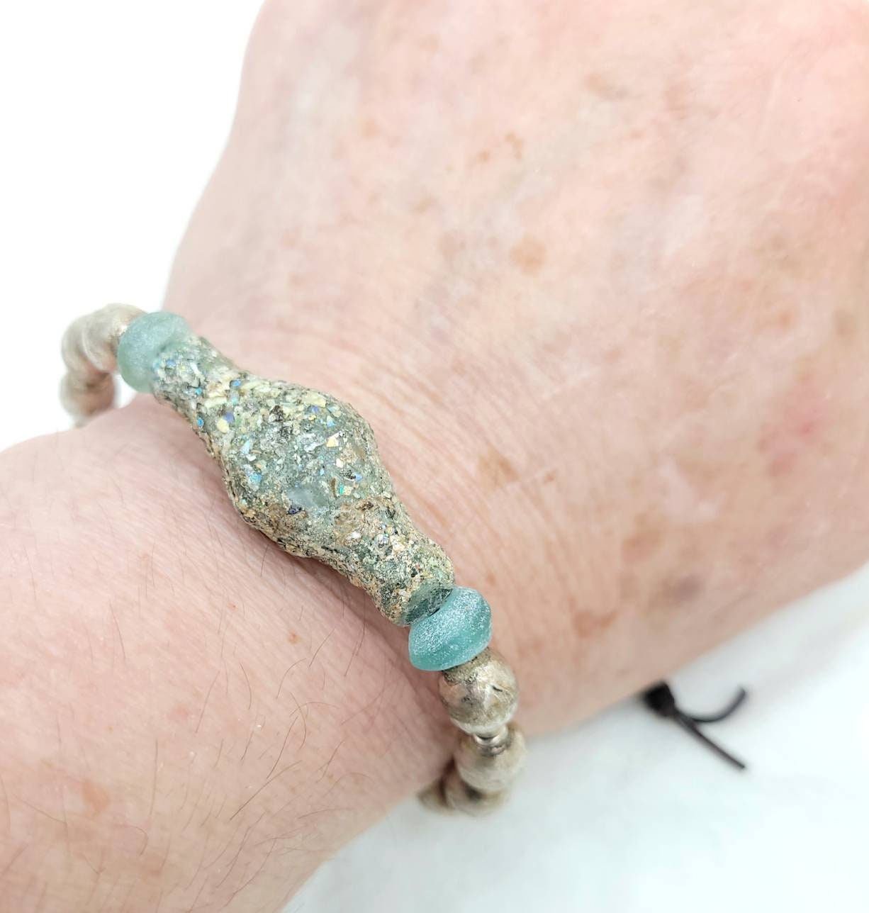 Beautiful Authentic Roman Glass Bangles For Him Or For Her / Ethiopian Copper And Brass Beads Wearing Beautiful Old Roman Glass.