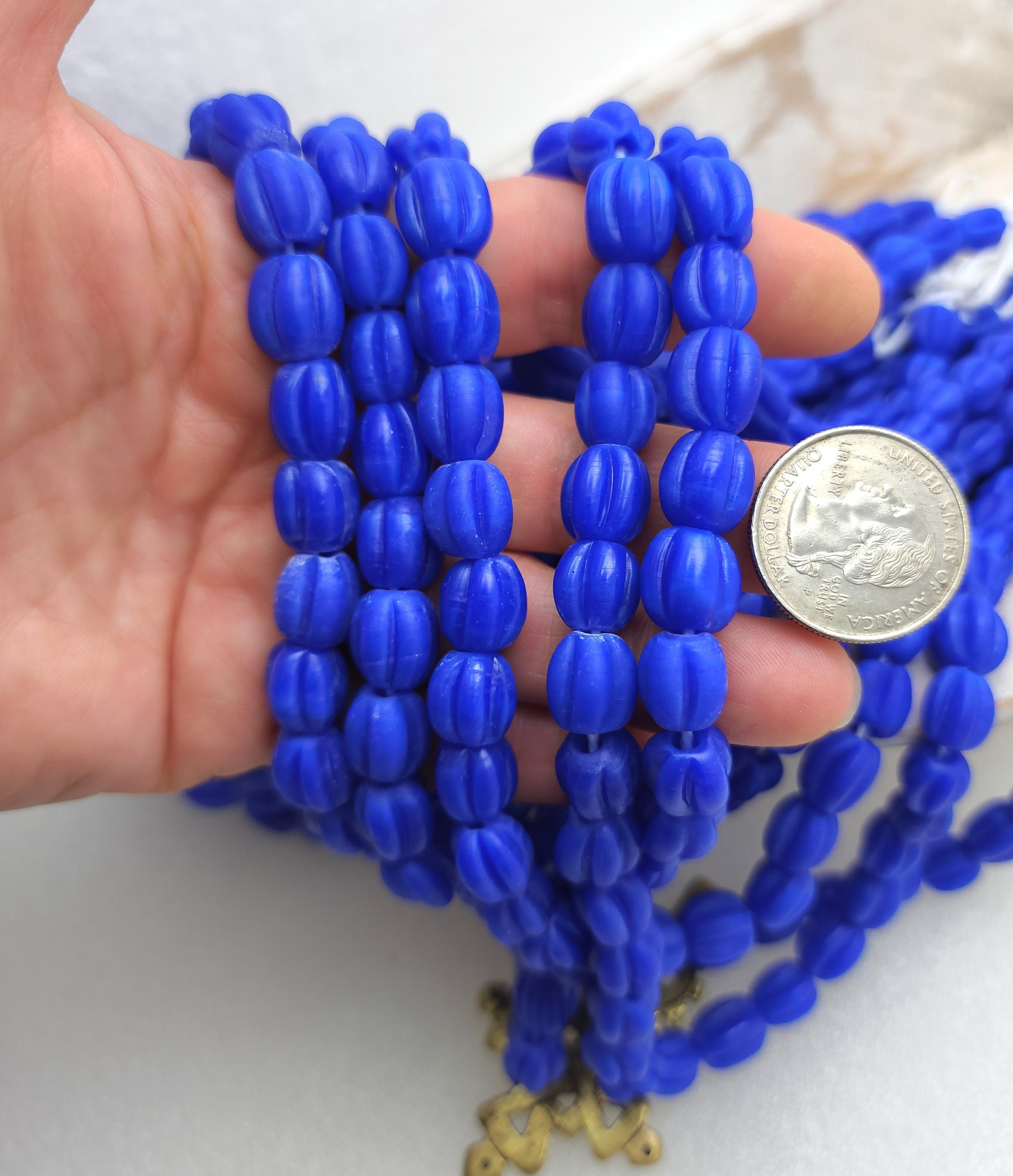 Blue King Pumpkin Shaped Beads 10-11mm [12 Beads], Jewelry Supplies, Boho, Hippie, Tribal, Lampwork Beads, Indonesian, Java.
