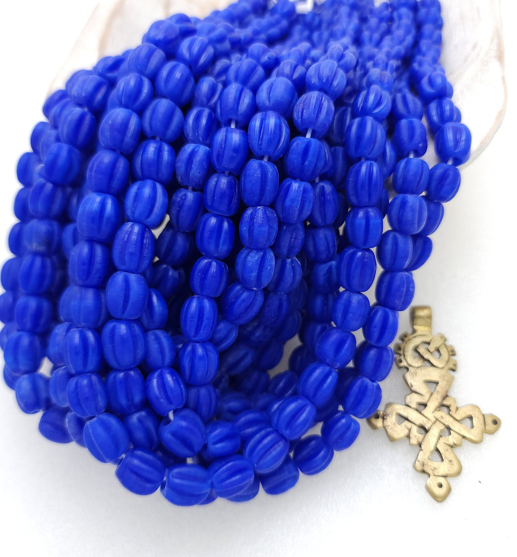 Blue King Pumpkin Shaped Beads 10-11mm [12 Beads], Jewelry Supplies, Boho, Hippie, Tribal, Lampwork Beads, Indonesian, Java.