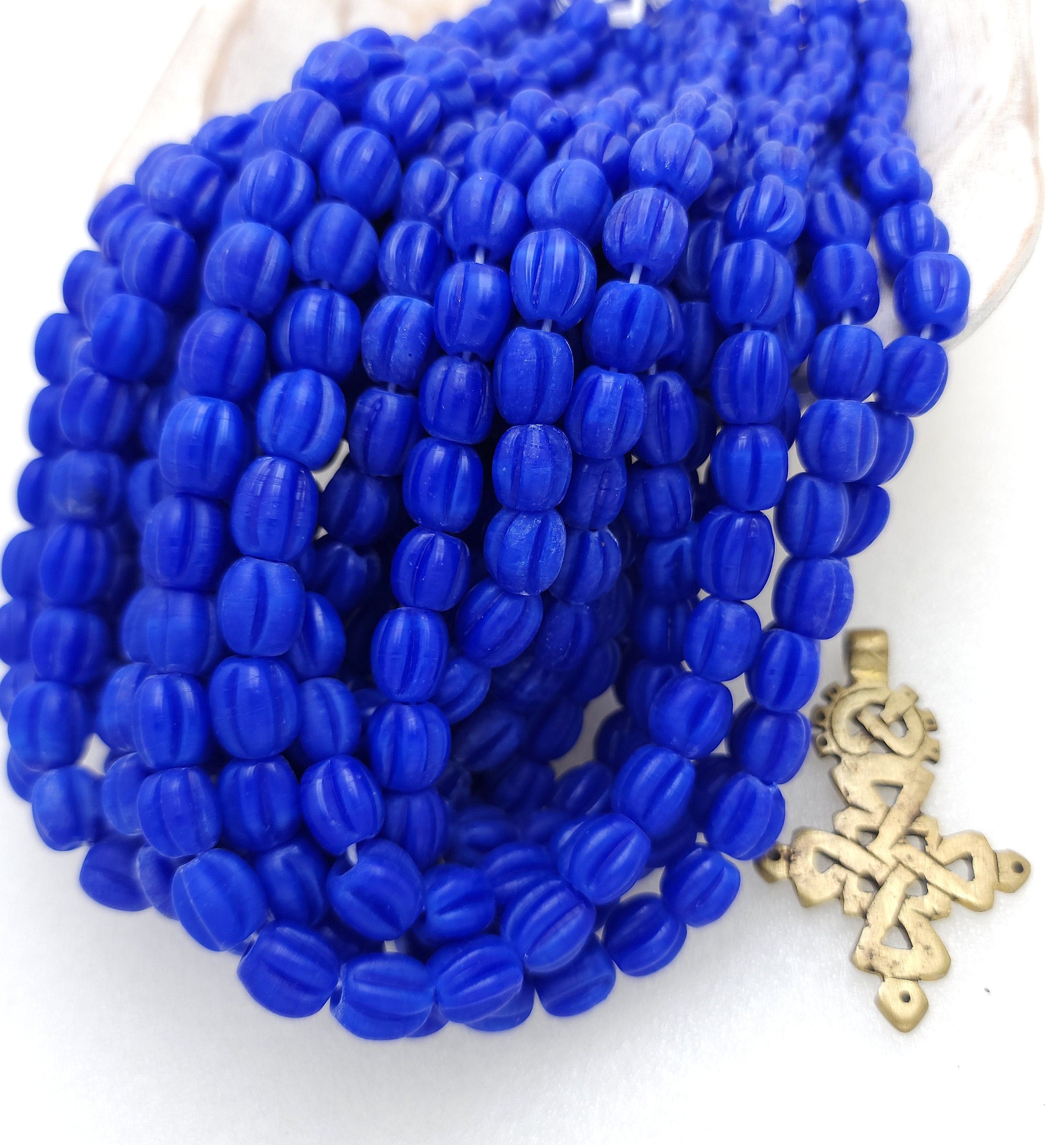 Blue King Pumpkin Shaped Beads 10-11mm [12 Beads], Jewelry Supplies, Boho, Hippie, Tribal, Lampwork Beads, Indonesian, Java.