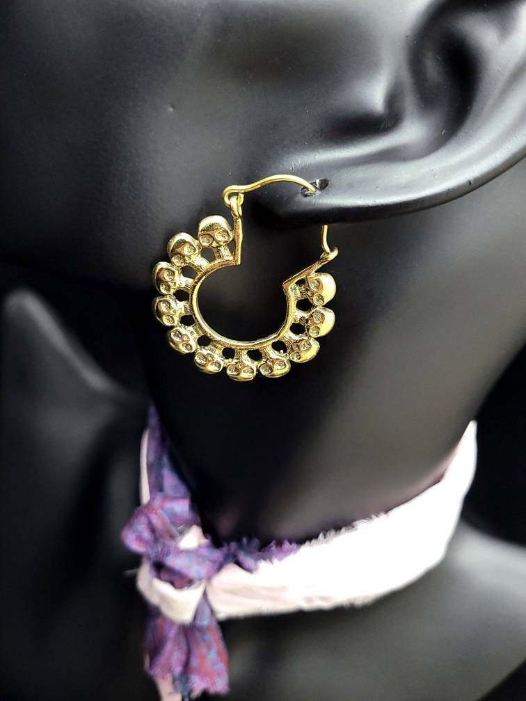 Beautiful Solid Brass Gold Earrings / Unusual Earrings / Entirely Handmade Jewelry.