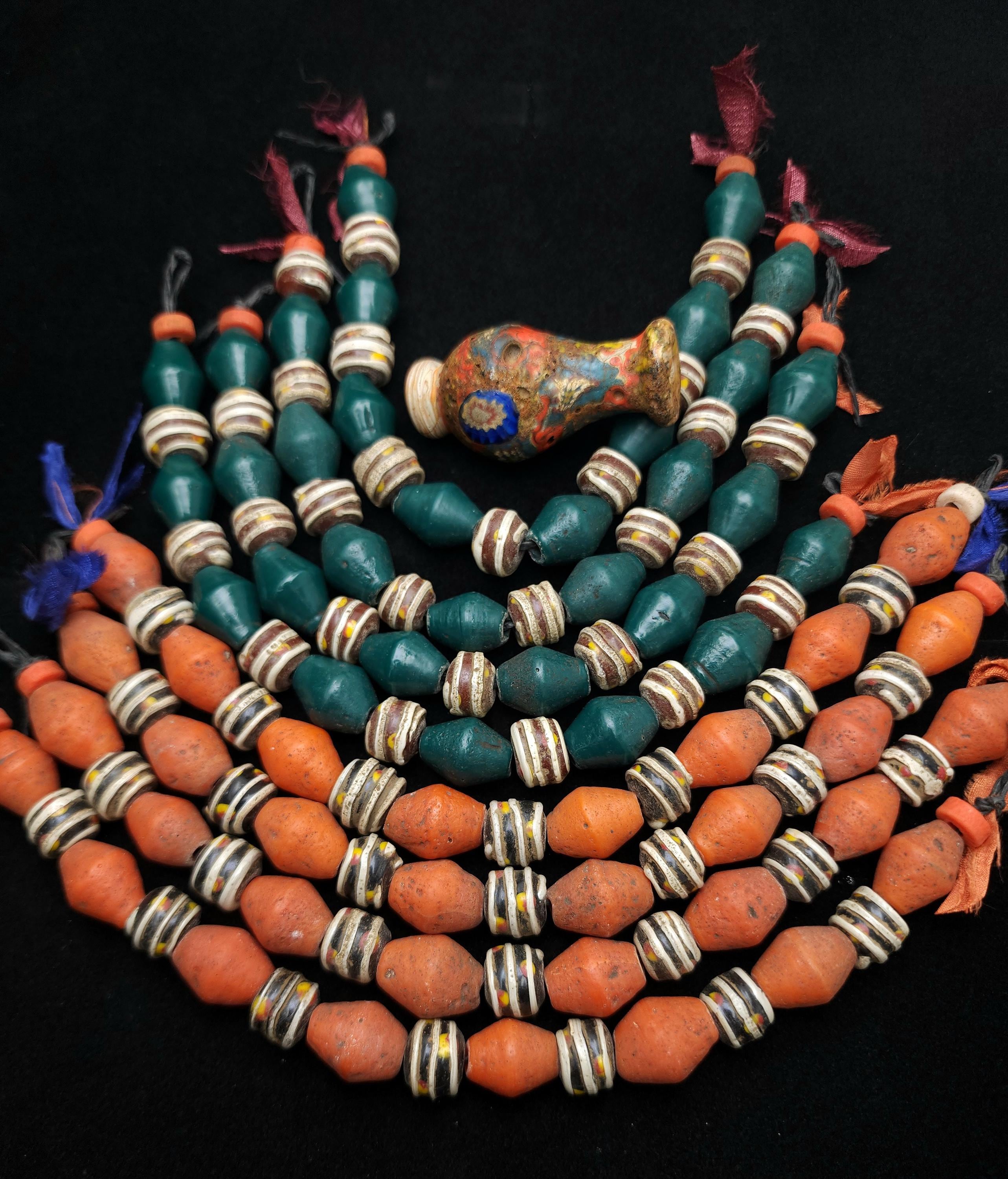 8" Strand [16 beads 9-12m] with a wide variety of beads with a rustic accent, Unique handmade glass beads from Indonesia, Jewelry Supplies