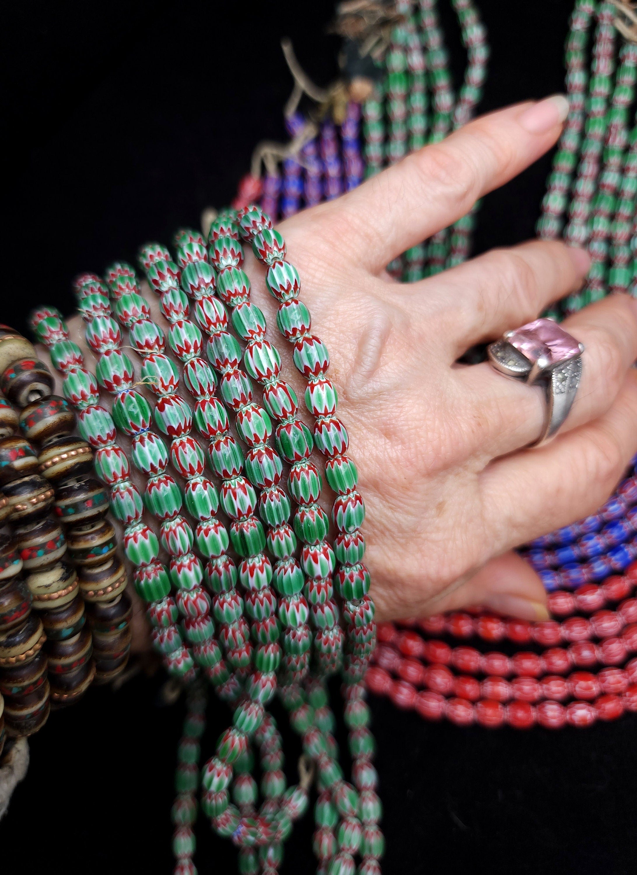 Small Multi-Layer Chevron Beads Choose Red, Blue Or Green Strand 10" 5-7 x 5-6mm 38-40 Beads / Jewelry Making Supplies.