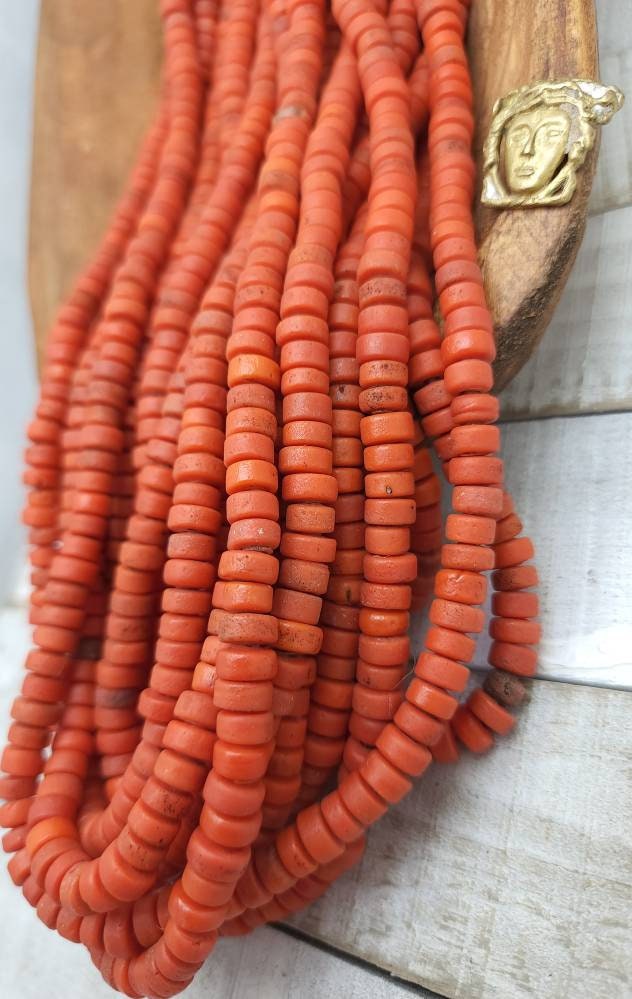 Beautiful Orange Beads Handmade By Indonesian Artisans 8mm Strand 10" / Java / Rustic Beads / Glass Beads / Jewelry Supplies.