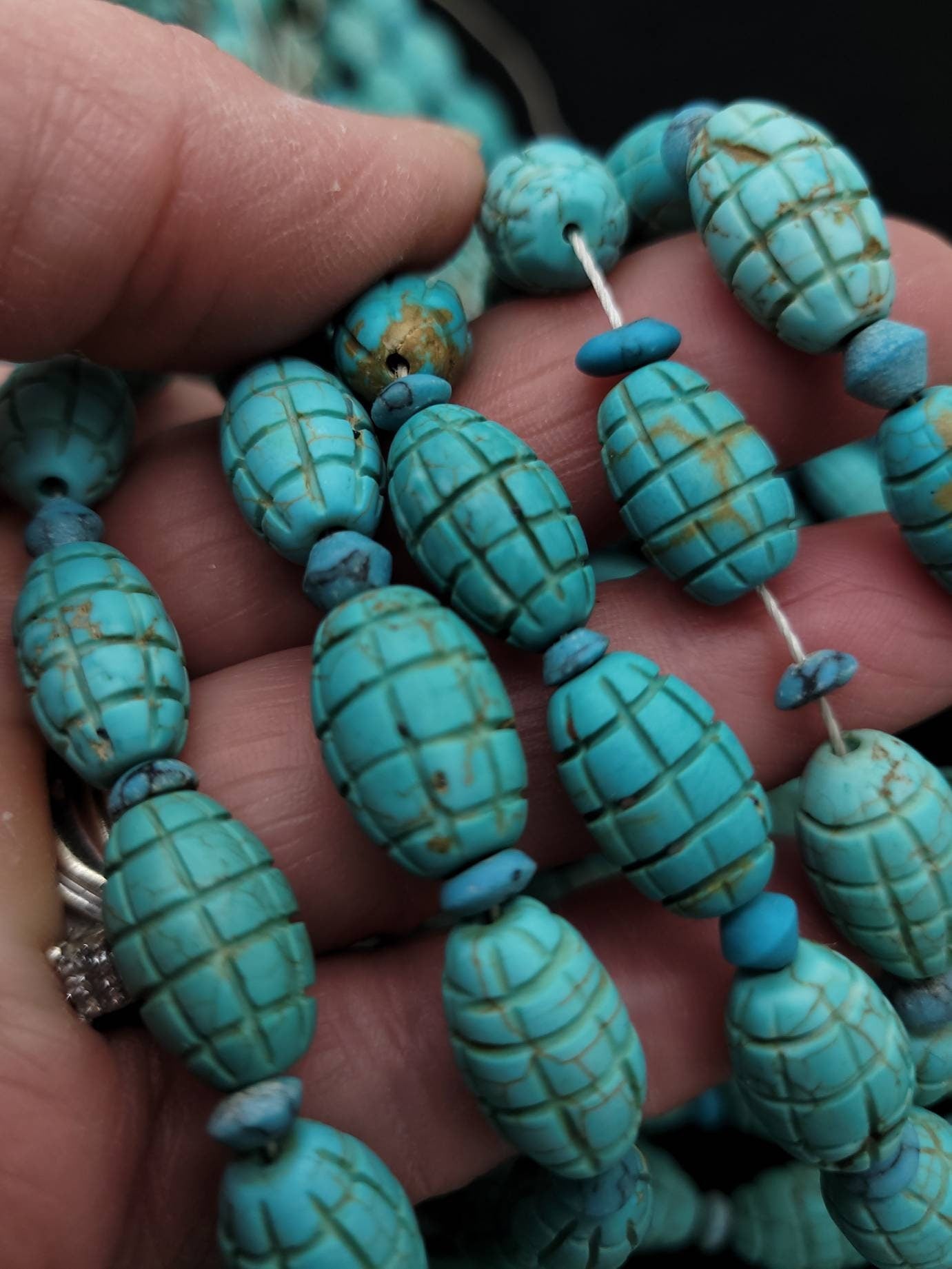 Beads 20-24 Authentic hand carved turquoise, By Artisan Hands Of Afghanistan 15-16mm Long x 10-11mm Thick Hole 1-2mm/Hand-carved Turquoise.