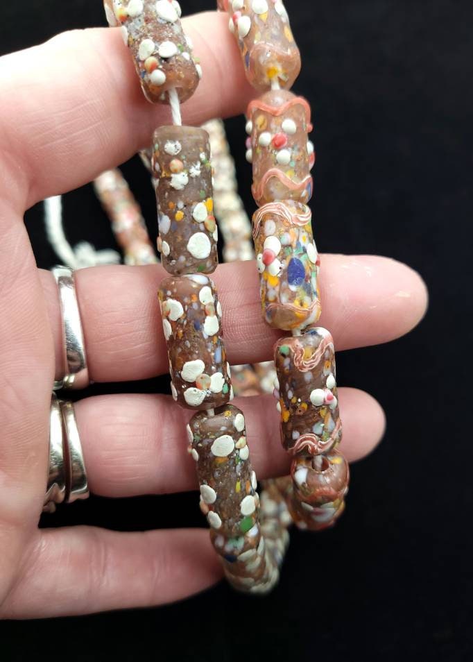 Old Glass Beads From The 90's Rustic Beads From Thailand Lot of 4 Beads 18-23mm x 9-11mm, Jewelery Supplies, Indonesian Lampwork Beads