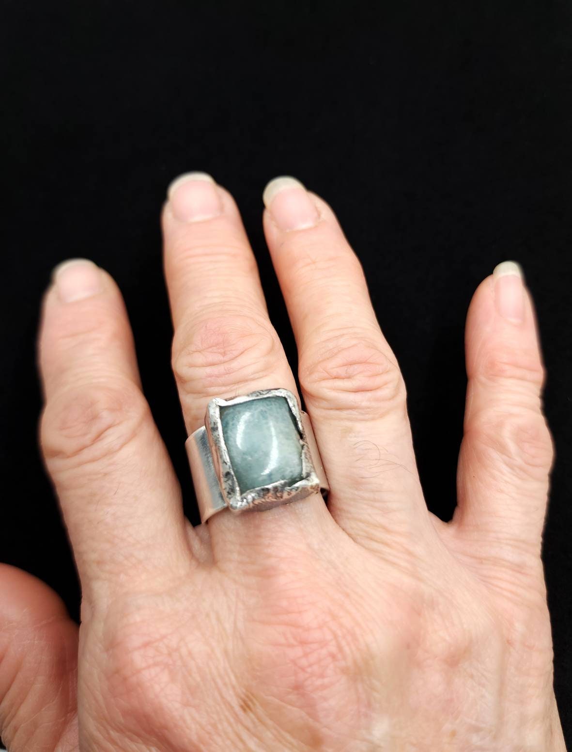 Beautiful .925 Silver Ring Natural Stone Aquamarine Size 10 / Gift For Him Or Her / Sophisticated Elegant Ring / Handmade / Silver Jewelry.
