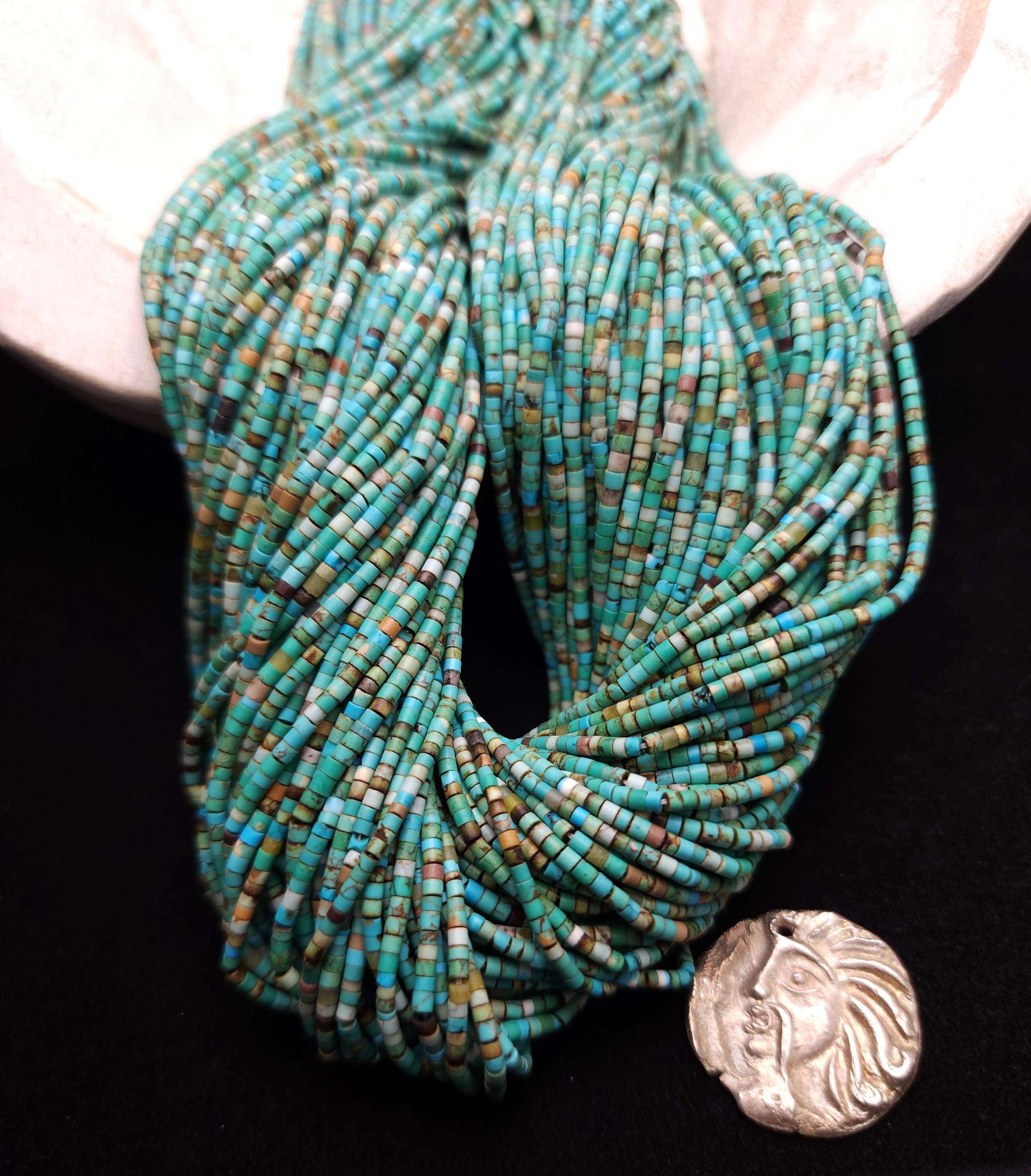 Genuine 100% Turquoise Heishi Beads  From Afghanistan 2mm+ Full Strand 15" 220+Beads,  Jewelry Making Supplies.