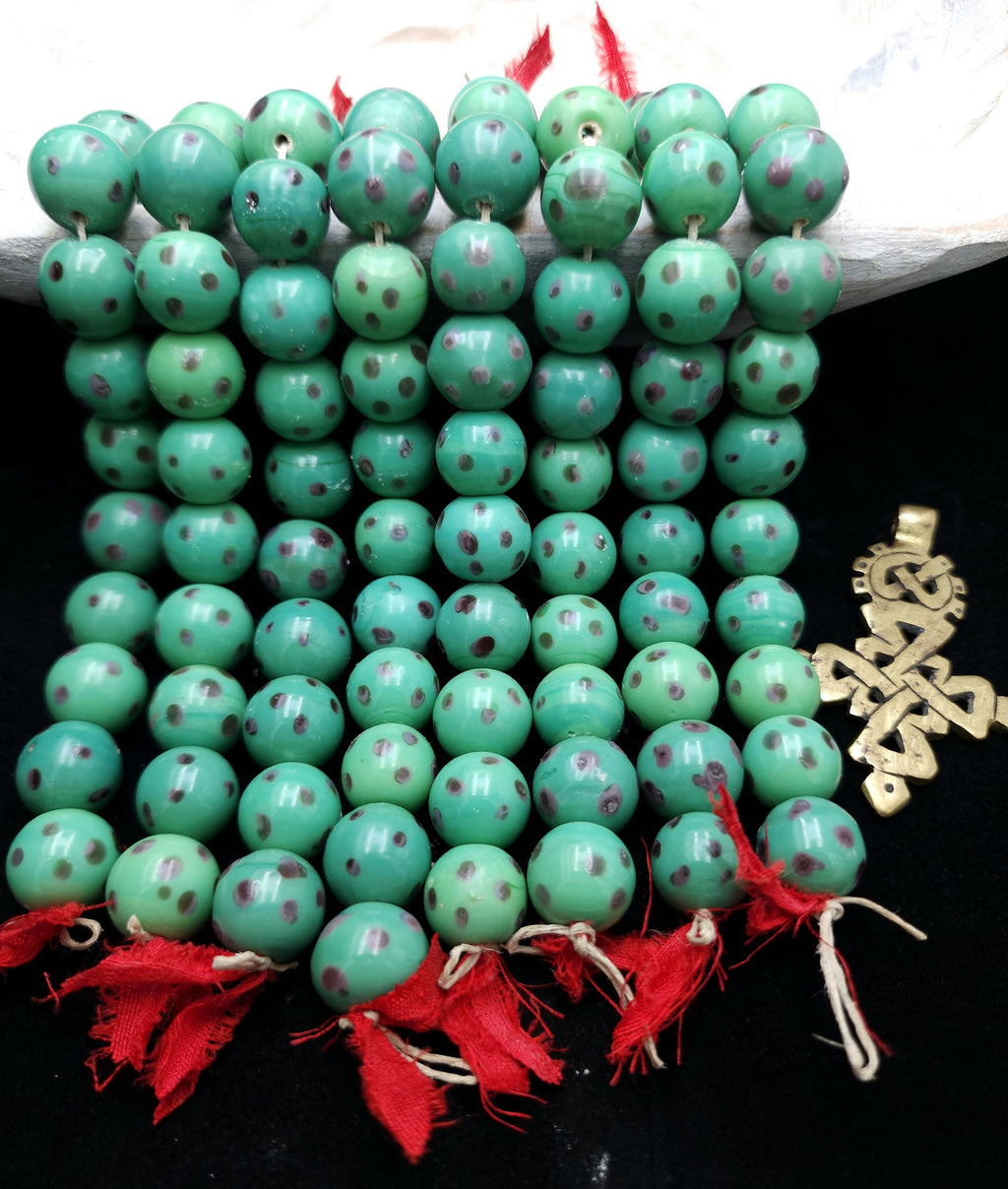 Dots Glass beads, Strand with 12 Big Beads 14-15mm, Handmade beads, Jewelry Making Supplies.