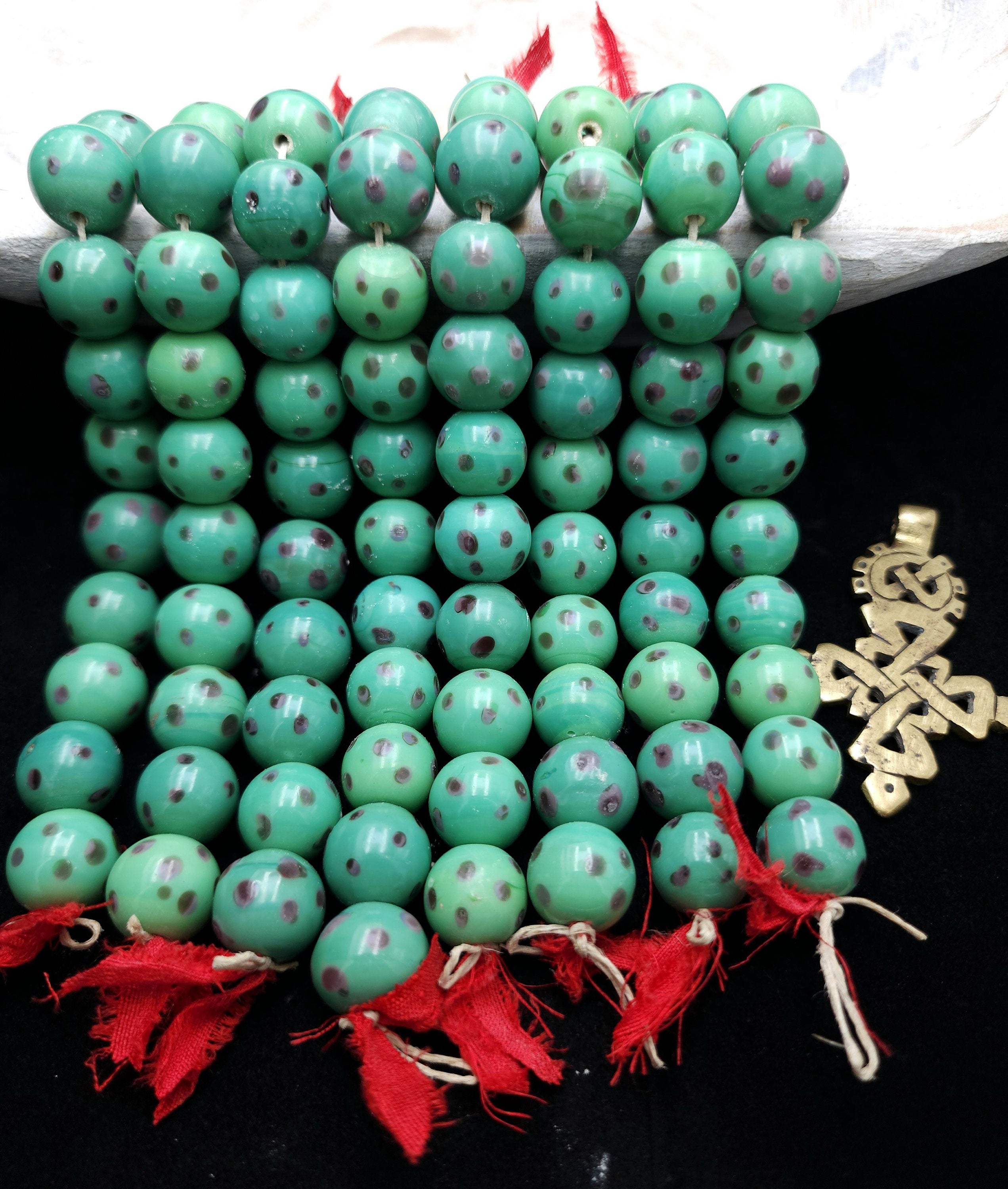 Dots Glass beads, Strand with 12 Big Beads 14-15mm, Handmade beads, Jewelry Making Supplies.