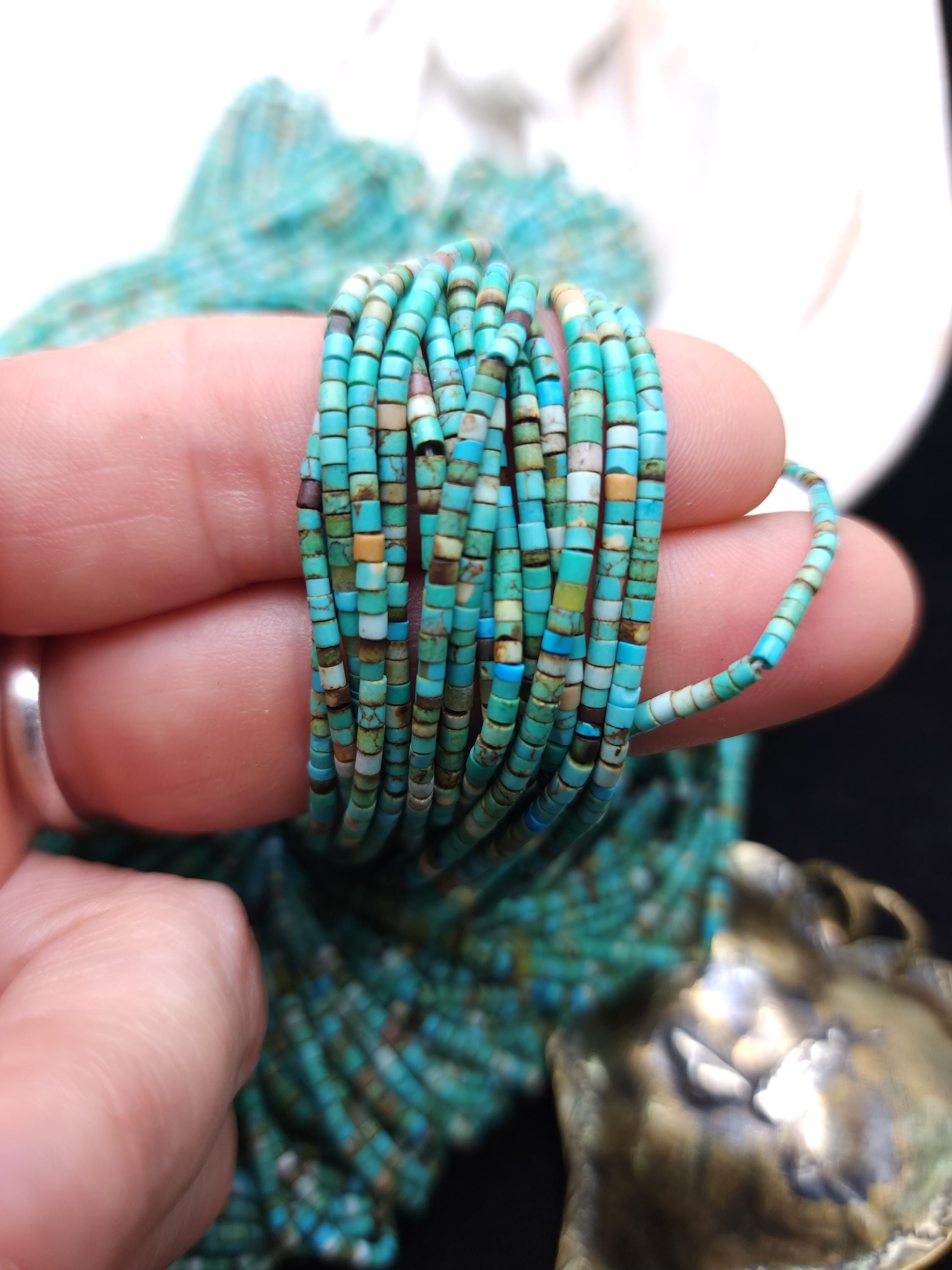 Genuine 100% Turquoise Heishi Beads  From Afghanistan 2mm+ Full Strand 15" 220+Beads,  Jewelry Making Supplies.