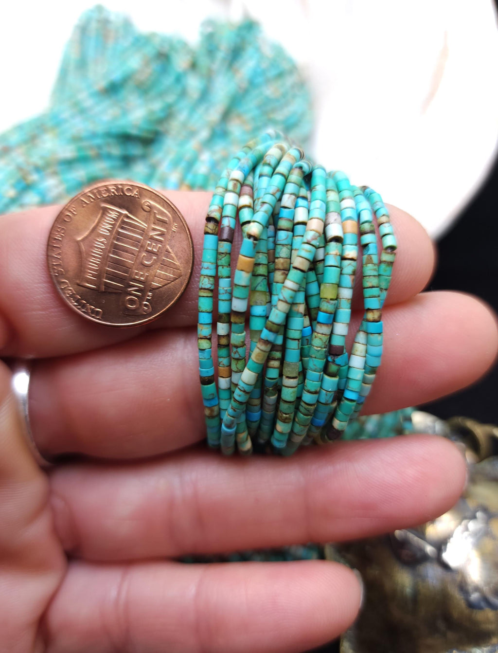 Genuine 100% Turquoise Heishi Beads  From Afghanistan 2mm+ Full Strand 15" 220+Beads,  Jewelry Making Supplies.
